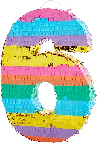 Miniatura 8 de BLUE PANDA Piñata arcoíris número 6 para suministros de fiesta de 6 cumpleaños, fiesta, celebración de aniversario y celebración de fiesta (tamaño