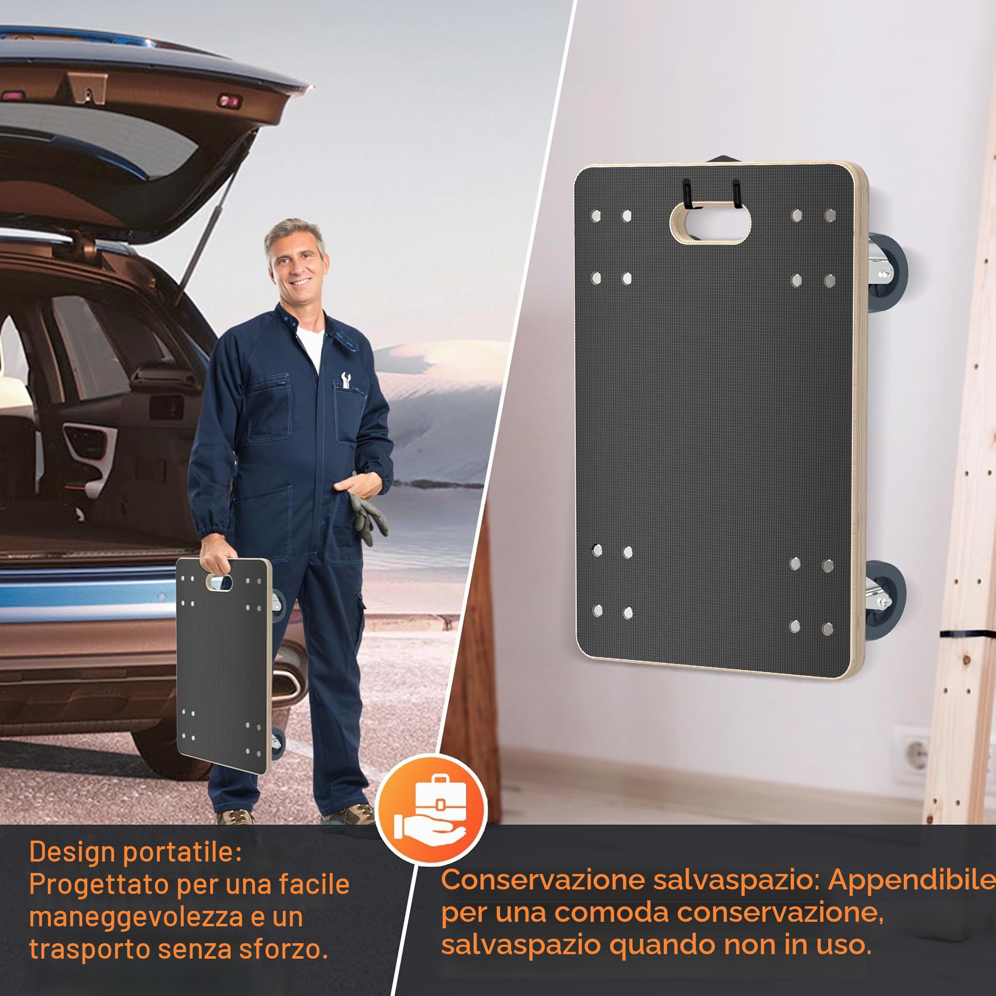 HENGMEI Carrello per il trasporto, 2 pezzi, con 2 freni di stazionamento, ruote in legno, per mobili, trasporto di mobili, 200 kg, portata per piattaforma con rullo a 360°, 600 x 400 x 145 mm