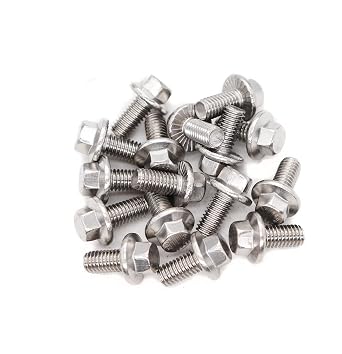 30pcs M6-1.0 x 12mm Serrated Flanged Hex Bolts Flange Hexagon Screws, Stainless Steel 18-8 304, Plain Finish, DIN 6921