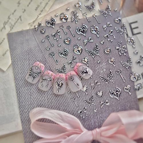 5D Embossed Metal Punk Nail Art Stickers Self Adhesive Heart