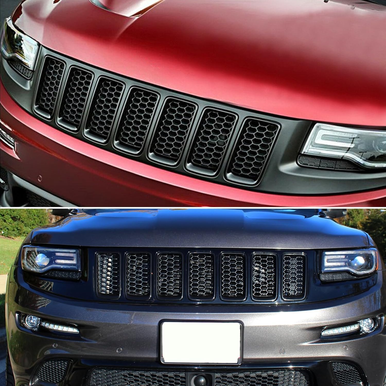 7Pcs Front Bumper Rings Grill Vent Insert Trim Cover Compatible with 2014 2015 2016 Jeep Grand Cherokee Gloss Black