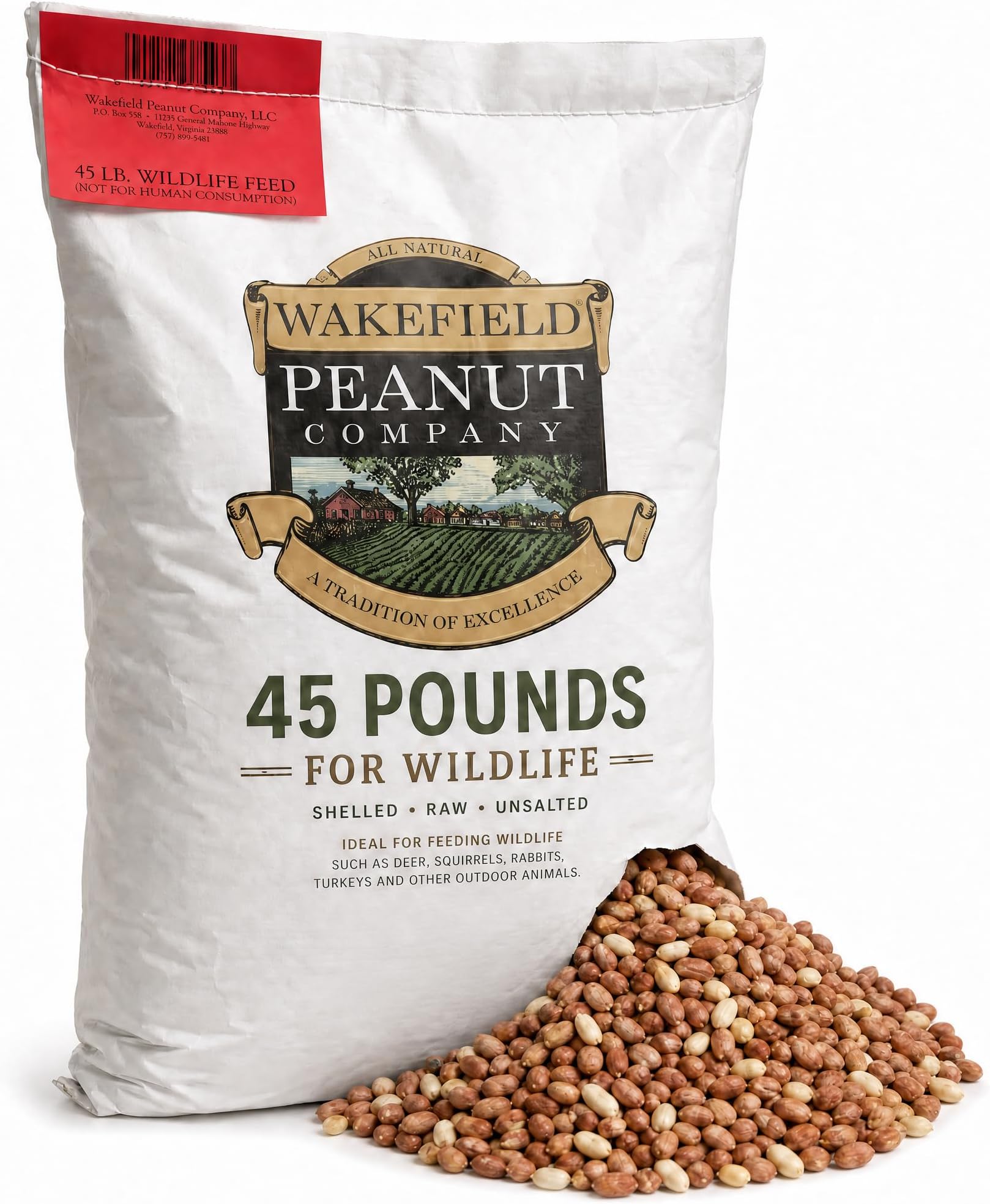 Wakefield Virginia Peanuts 45LB Bulk Bag Shelled Raw Unsalted for Squirrels, Birds, Deer, Pigs and a Wide Variety of Wildlife