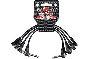 Pig Hog PHLSK6BK Lil' Pigs Low Profile Right-Angle 1/4" Black Instrument Patch...