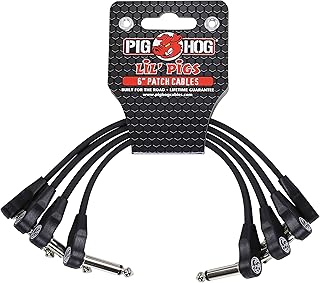 Pig Hog PHLSK6BK Lil' Pigs - Cables de conexión para instrumentos de ángulo recto de perfil bajo de 1/4 pulgadas, color negro, 6 pulgadas (paquete de 4)