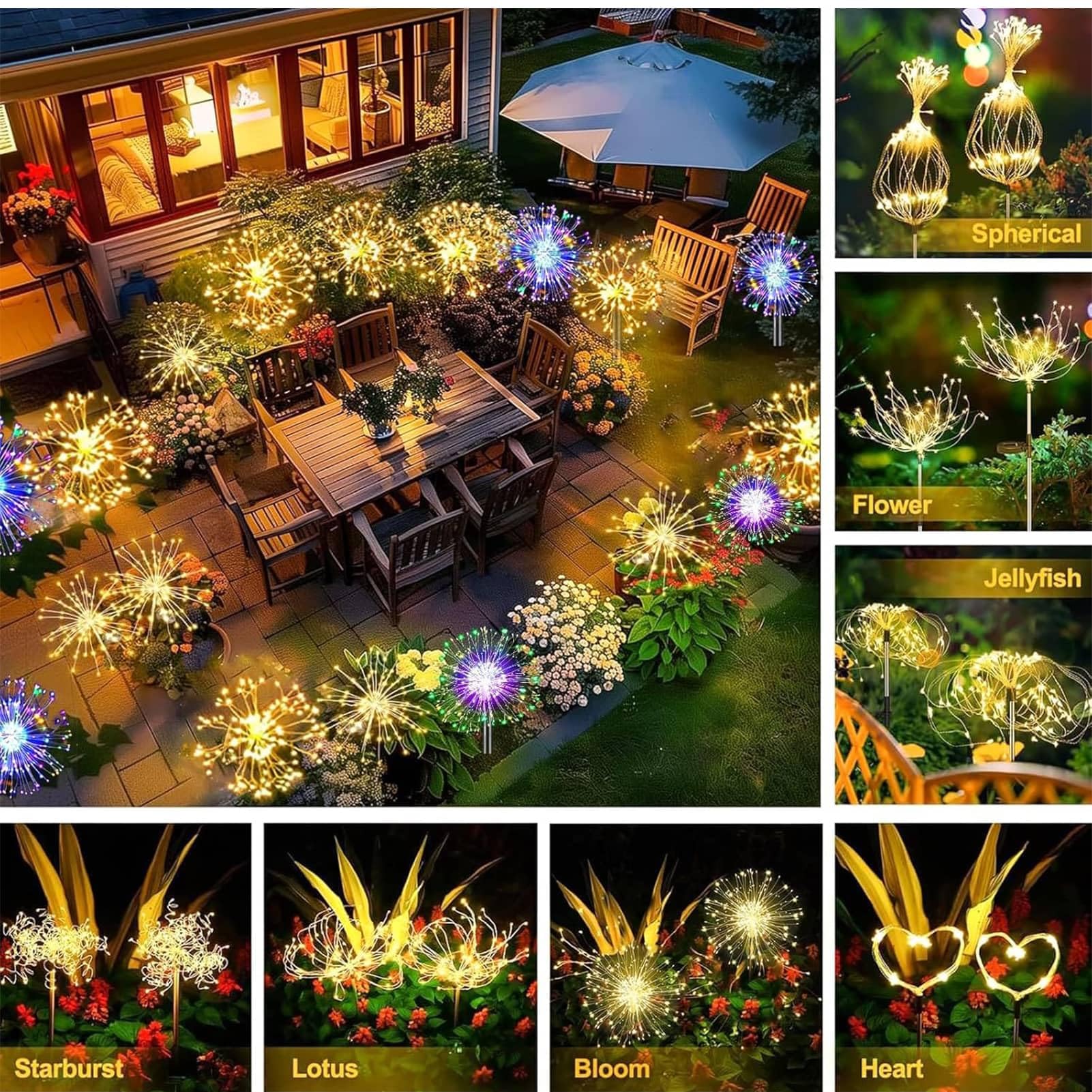 Joycome Luci Solari 2 Pezzi Lampioni da Giardino Esterno Solari, 120 LED Paletti da Giardino IP65 Impermeabile Lampada Solare Terra Luci per Prato Vialetto Scala Paesaggio (Bianco Caldo)