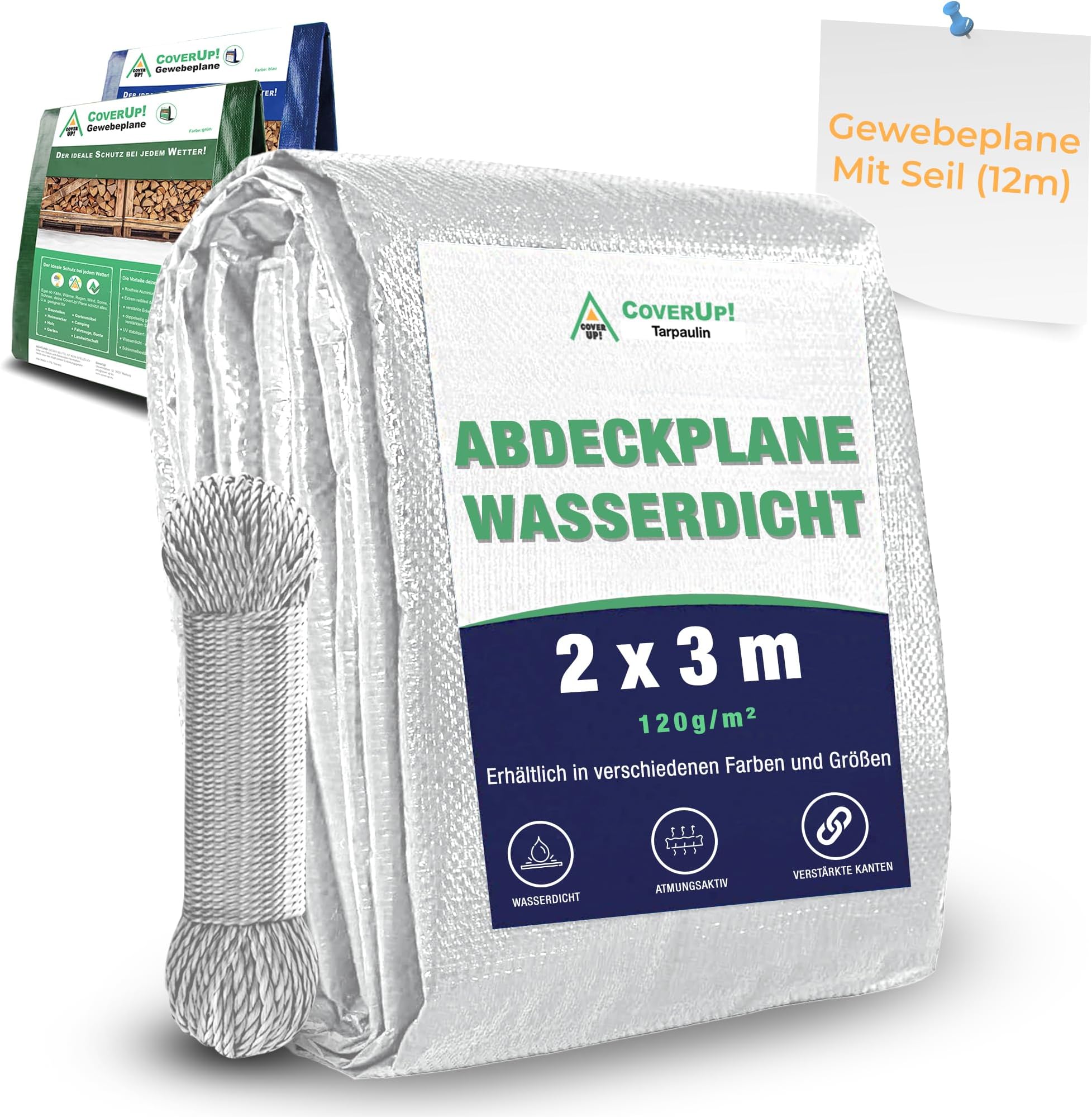 Abdeckplane Gewebeplane Ösen 2x3m 6m² Grau Wasserdicht Schutzplane Garten 180g/m
