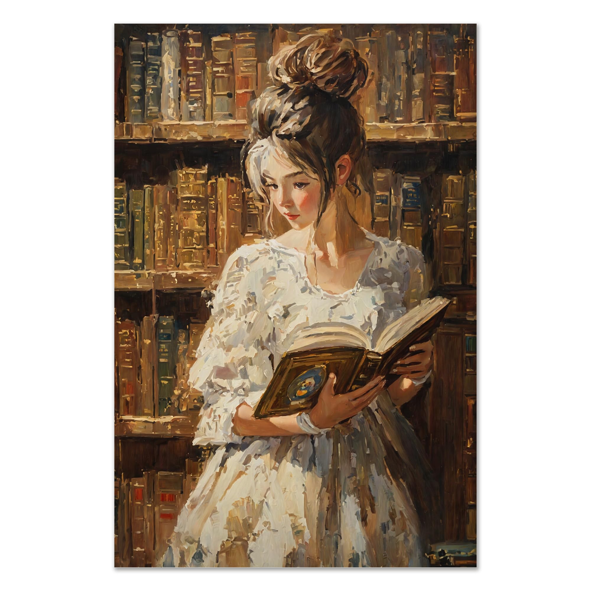 Amazon.co.jp: 図書館の女性 油絵 ウォールアート ビンテージスタイル 