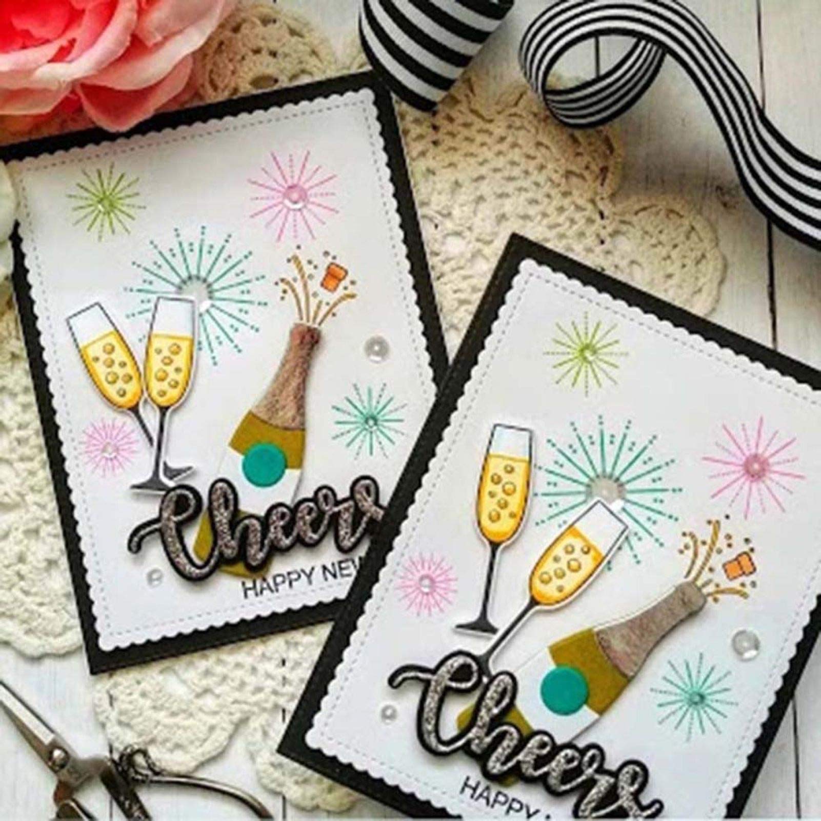 Fustelle Taglio E Timbro Per Scrapbooking - Set Bicchiere E Bottiglia, Acciaio Al Carbonio E Silicone, Decorazione Carta Fai Da Te