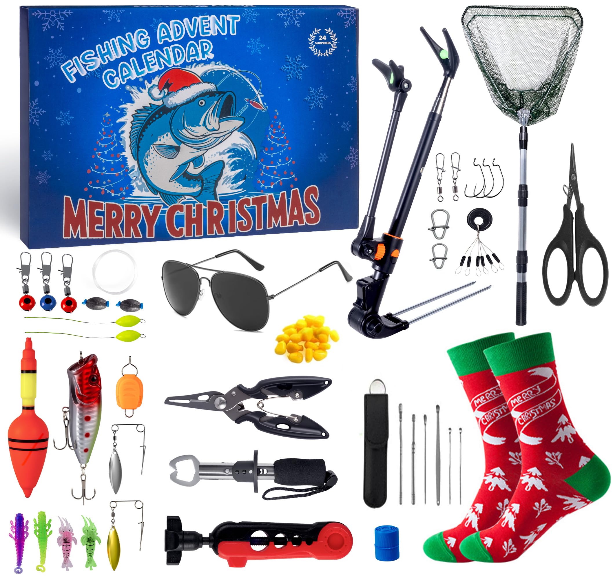 Calendario Adviento Pesca 2025 para Hombre,24 Señuelos de Pesca,Calendario de Adviento de Pesca,Herramienta para Amantes de la Pesca,Regalo Navidad para Hombre Adolescente