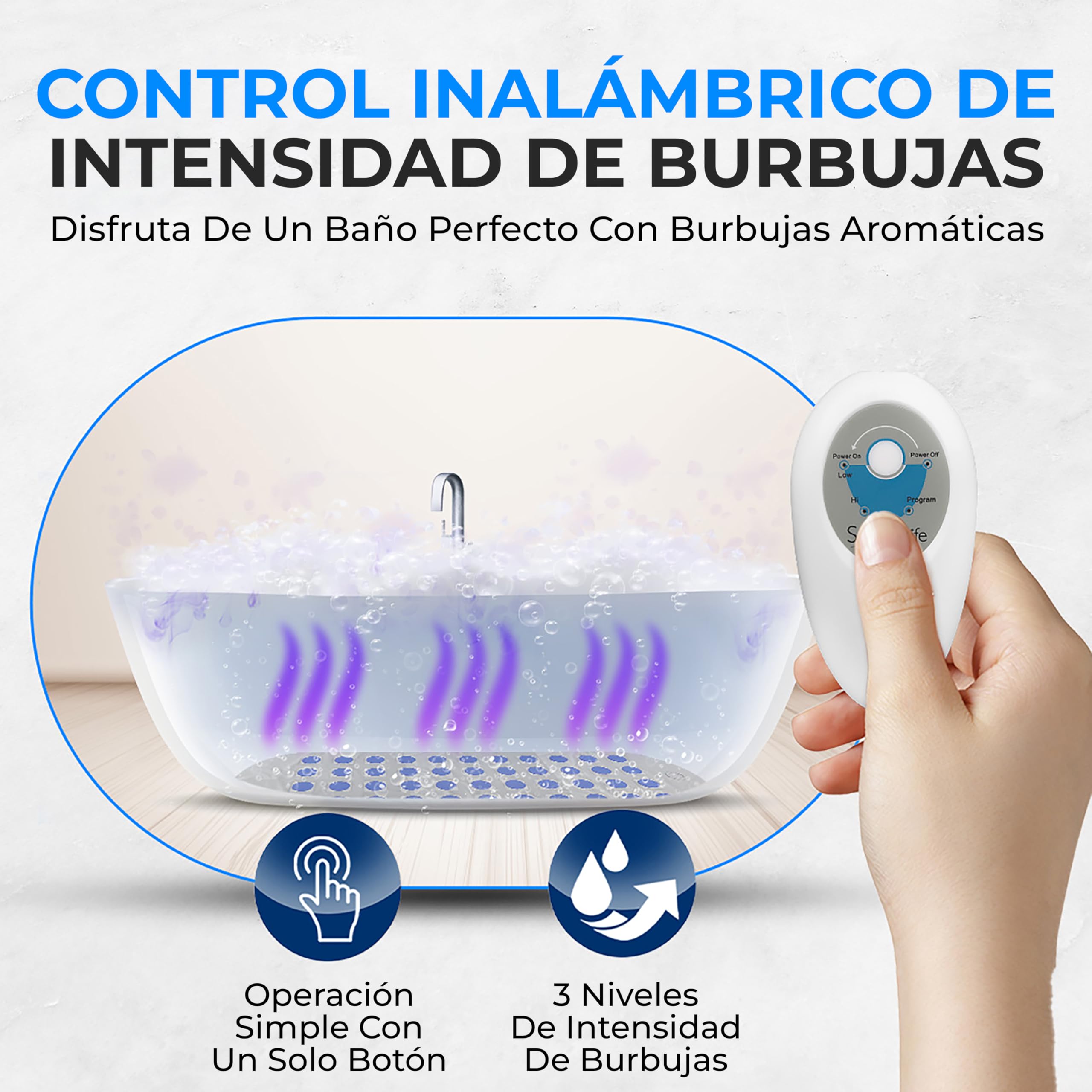 SereneLife SPA de Burbujas para Bañera con Funcion Termica, Manta de Hidromasaje Portatil, Antideslizante con Ventosas, Intensidad Ajustable, Mando a Distancia