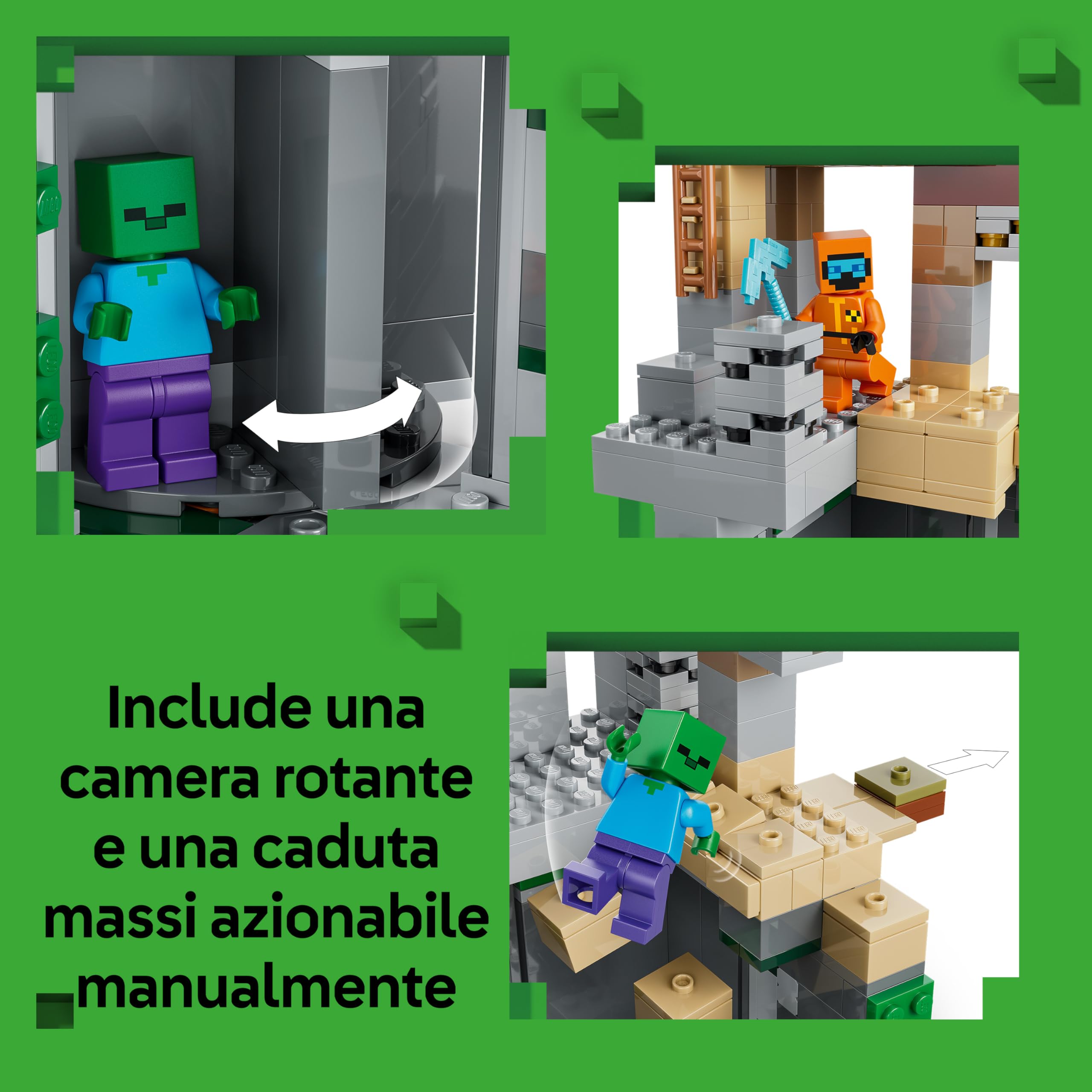 LEGO Minecraft Zombie Dungeon - Giocattolo Interattivo con Minifigure di Viandante, 3 Figure Zombie, Slime e un Tavolo da Crafting - Regalo per Gamer, Bambini e Bambine da 8 Anni in su - 21587