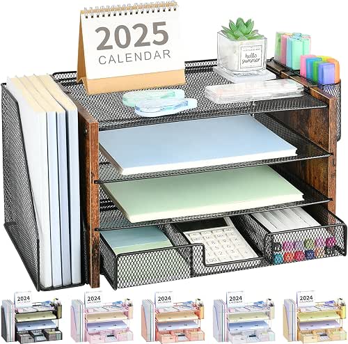 OPNICE Desk Organizer, 4-Tier Desktop File Organizer with Drawer and