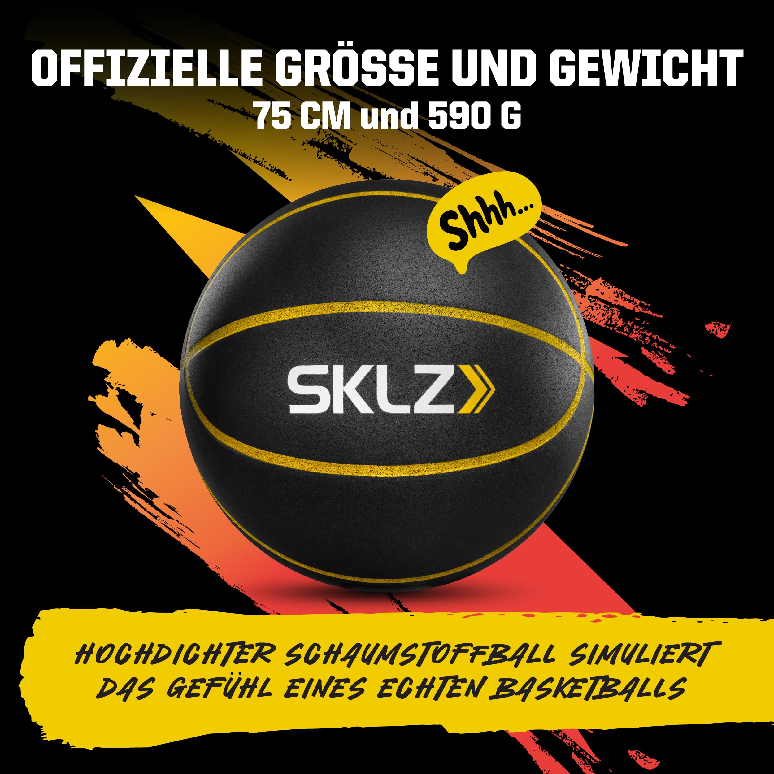 SKLZ Bashhhketball Pro Silent Basketball – Geräuschloses Indoor Training, Foam Ball Mit Realistischem Bounce, Ideal Für Zuhause Auf Teppich, Fliesen Und Holz, 75 cm, Schwarz