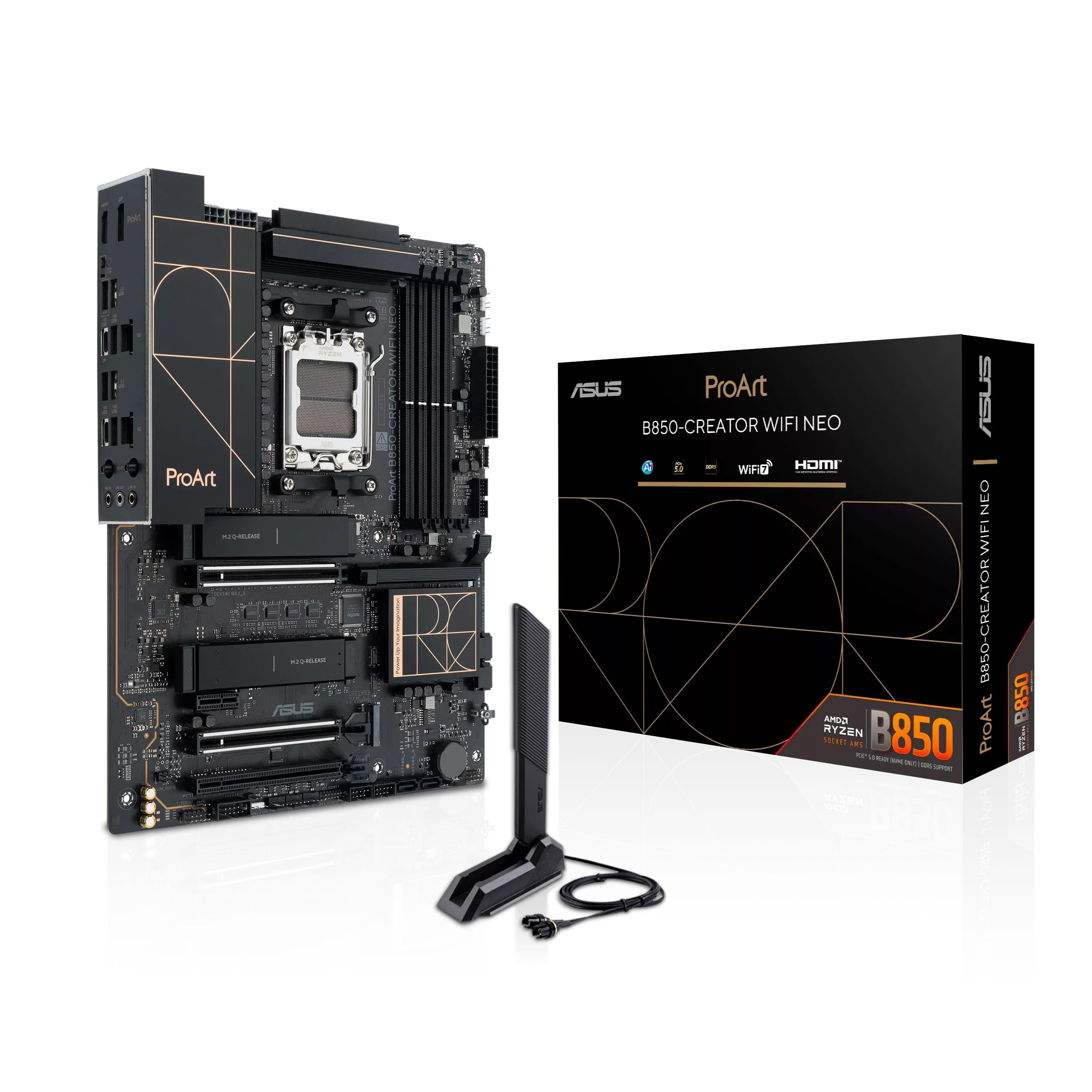 ASUS PROART B850-CREATOR WIFI NEO, Scheda Madre ATX, Slot DDR5, Nera | 14+2+1 Stadi di Alimentazione, 3 Slot M.2, PCIe 5.0 x16, Wi-Fi 7, Ethernet Realtek 5Gb Ethernet, DisplayPort, HDMI, Aura Sync