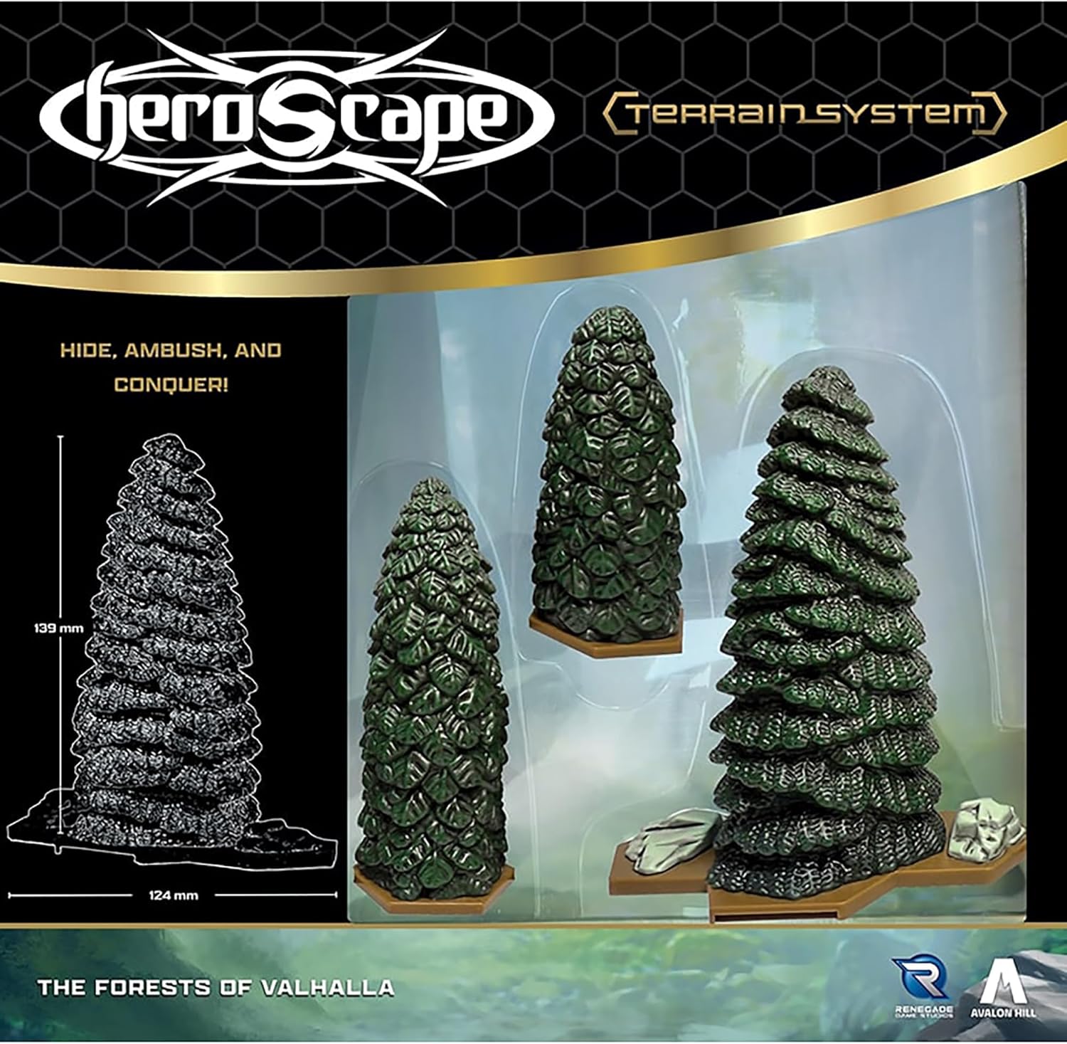 Renegade Game Studios HeroScape Forests of Valhalla Terrain Expansion - 6 Evergreen Trees, Hex-Based Miniature Games Accessory, Ambush & Strategy