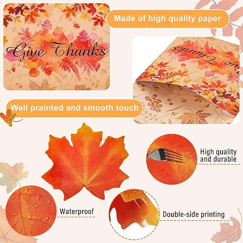 Miniatura 3 de 100 manteles individuales de hojas de otoño y soporte para cubiertos de Acción de Gracias, hojas de arce, manteles individuales de papel de cosecha