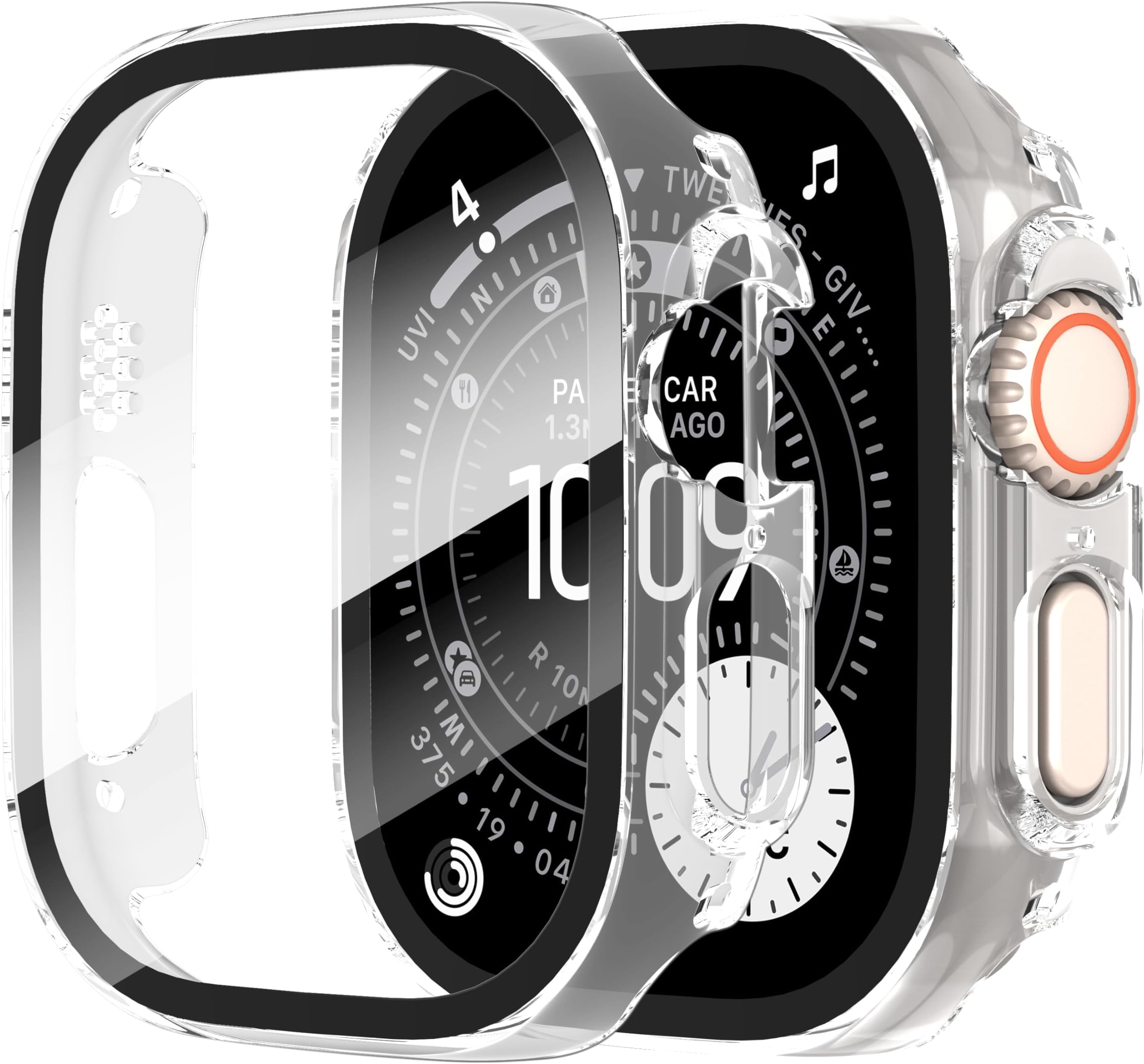 Suoman 2-Pack for Apple Watch Ultra 3/2/1 49mm Case, Ultra-Thin Tempered Glass Screen Protector, All-Around PC Protection Cover for iWatch Ultra 49mm 3/2/1 - Clear