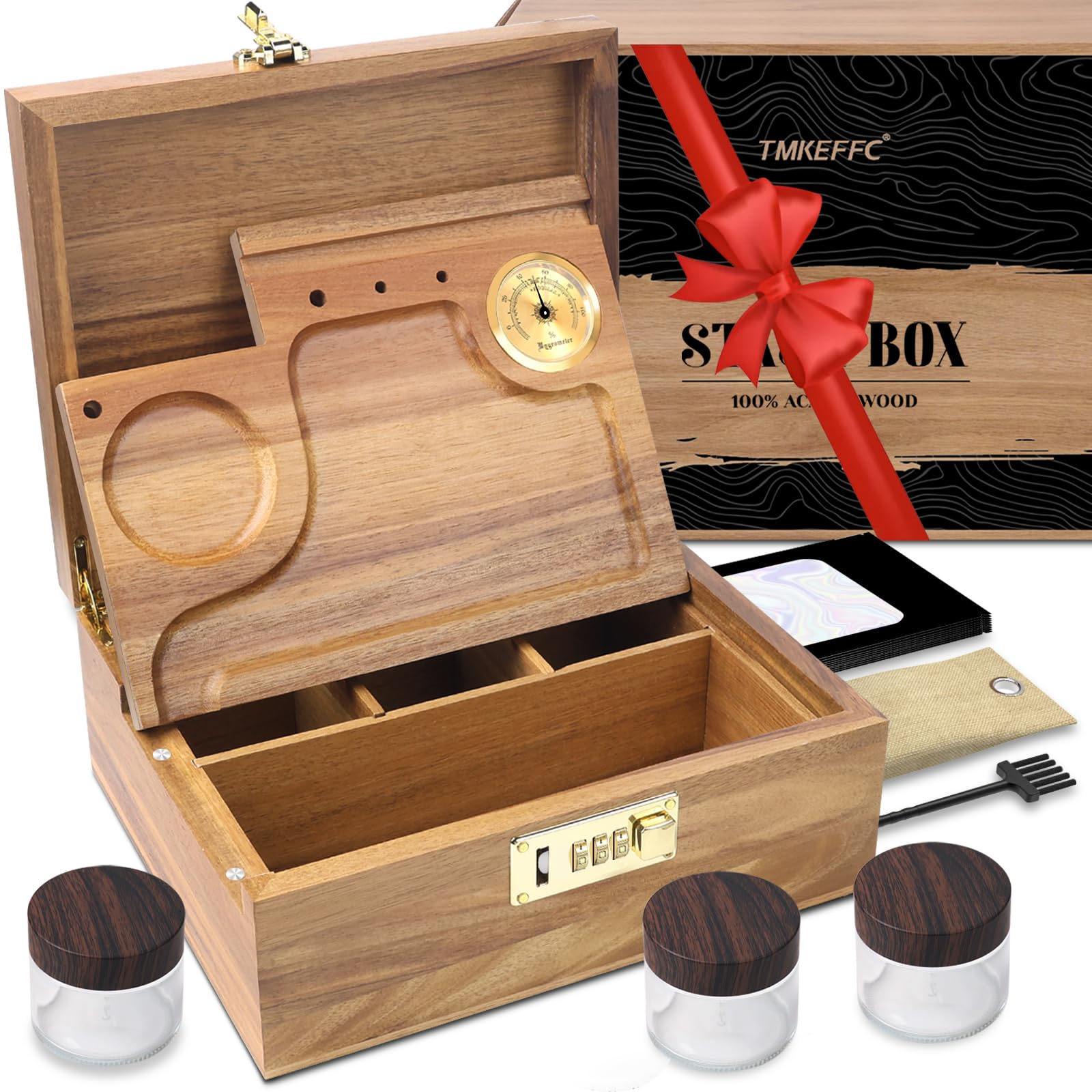 Amazon.com: TMKEFFC Lockable Acacia Wood Stash Box with Hygrometer