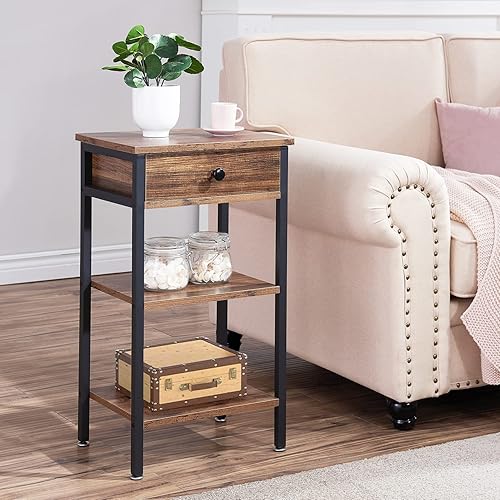 Miniatura 2 de VECELO Mesita de noche, mesa auxiliar moderna con espacio de almacenamiento y cajón, mesitas de noche X-Design para sala de estar, dormitorio,