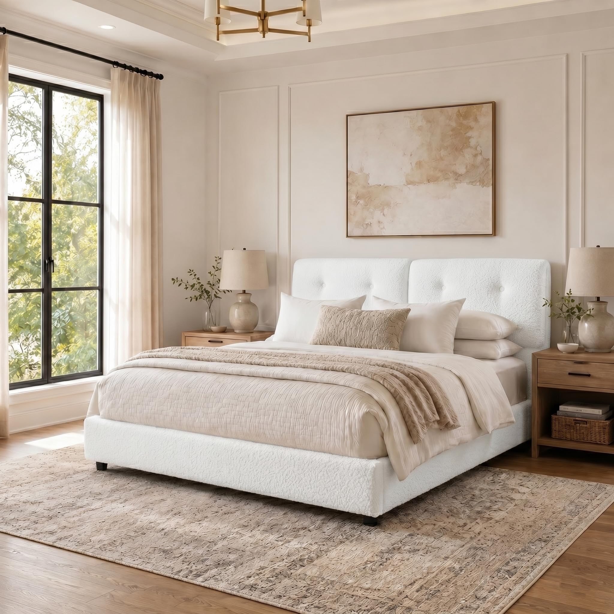 Photo 1 of ***SIMILAR ITEM***
IMMERSTABLE Bed Frame Queen Size, Boucle Upholstered Bed Frame with Headboard, Removable and Washable, No Box Spring Needed, Wood Slat Support?Easy Assembly, White