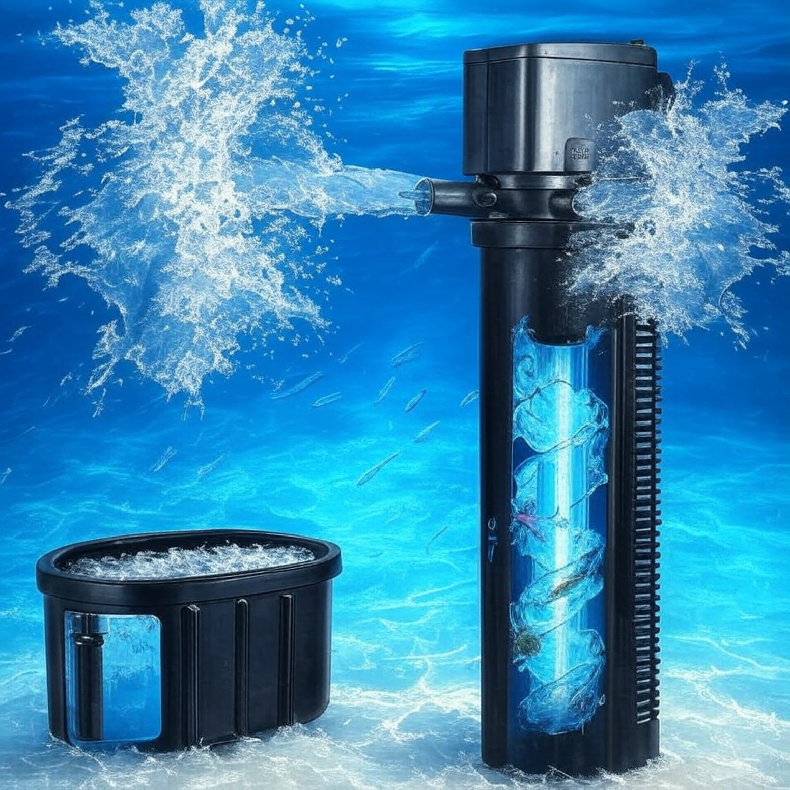 Filtro U-V per acquario a doppio beccuccio, 600 GPH per acquari da 75-300 galloni piccolo stagno, macchina pulita verde sommergibile pompa potente acqua salata d'acqua dolce cristallo verde
