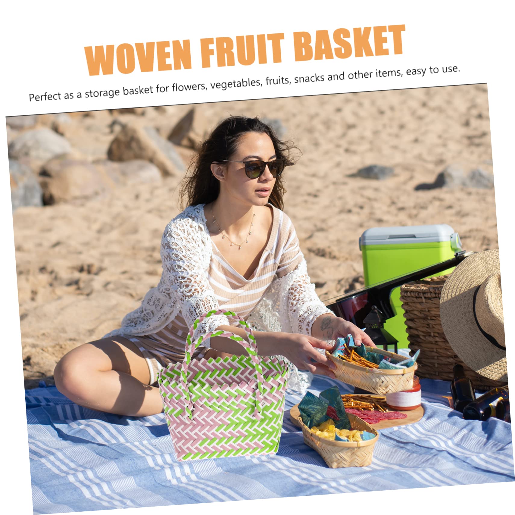 Panier Anse en Pvc Léger et Imperméable, Panier à Provisions Chic et Délicat, Plage Fêtes, Facile à Transporter