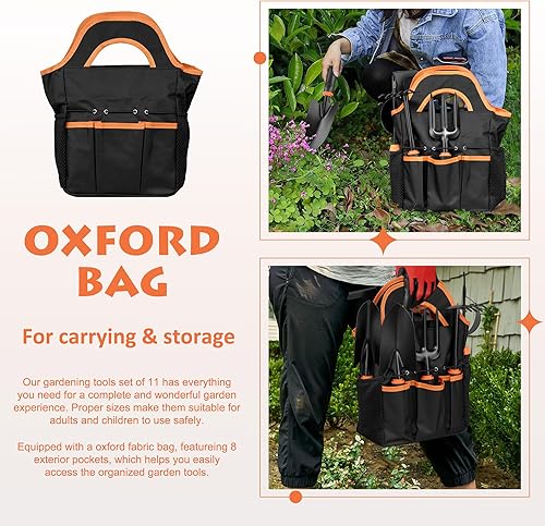 Miniatura 7 de HaSteeL - Juego de herramientas de jardín de 11 piezas, kit de herramientas de mano para mujeres y hombres, incluye bolsa de mano, alfombrilla de
