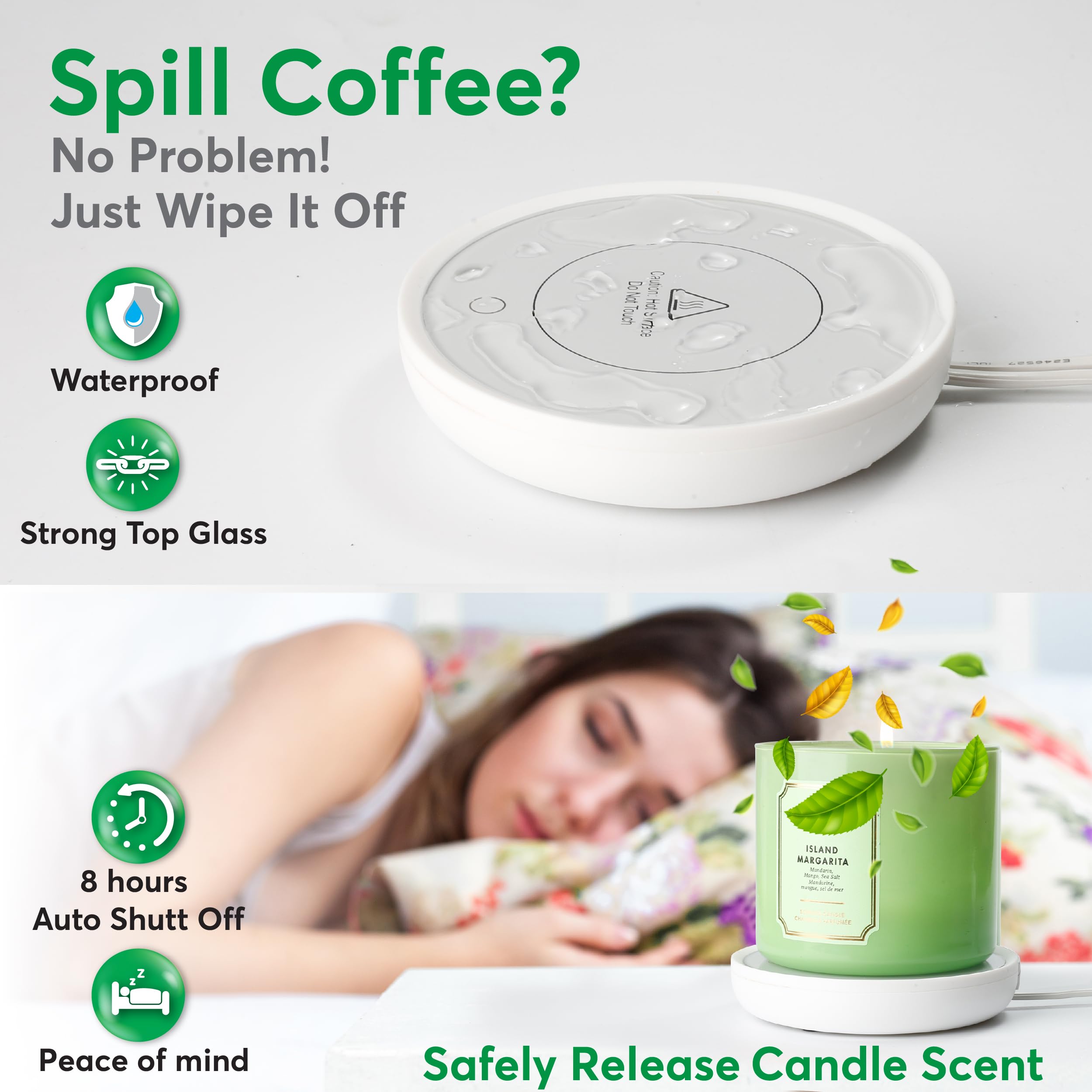 Calentador de tazas de café con apagado automático, calentador de tazas compacto de 17 W para computadora con interruptor de gravedad, placa eléctrica para velas de tarro, mantiene el café, té y