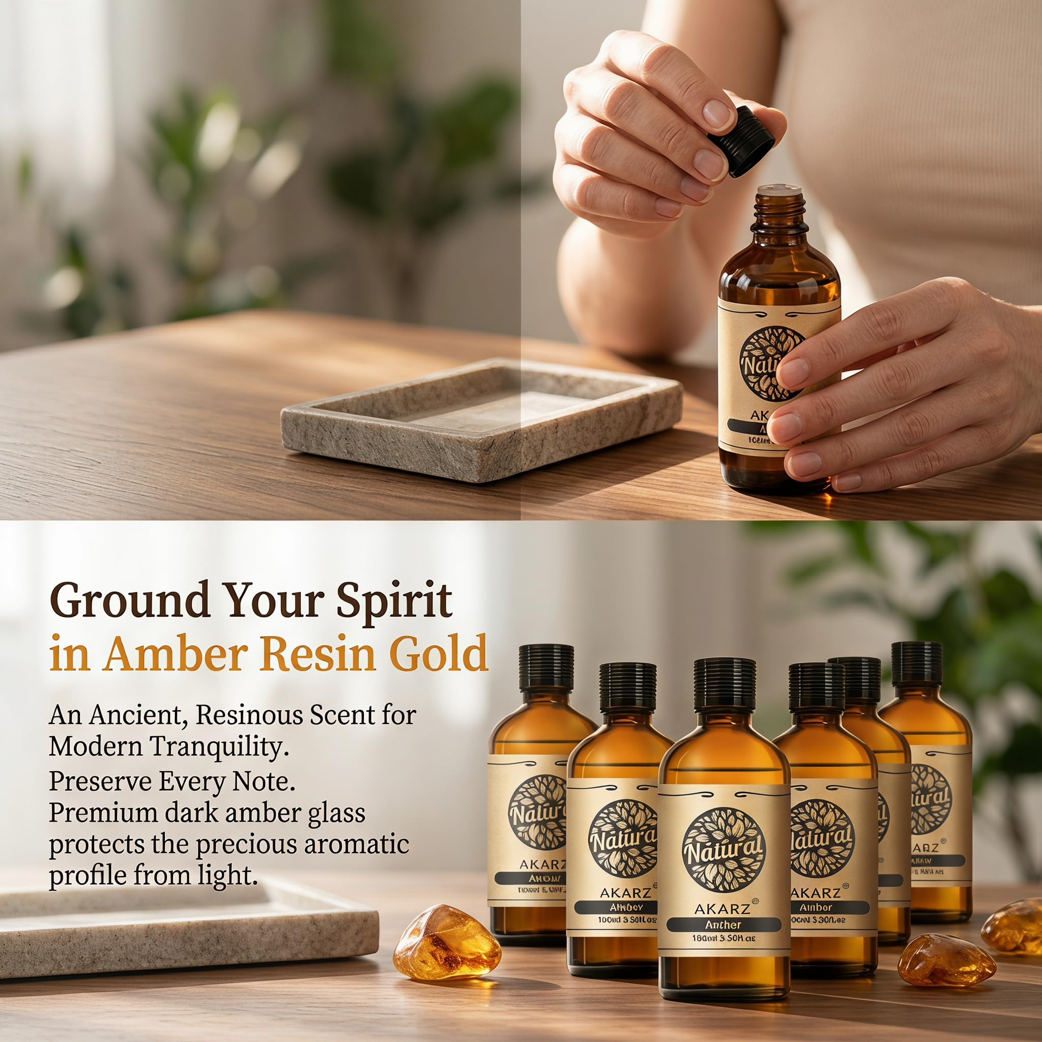 AKARZ 100ml Olejek esencjny z Bursztynu - Naturalny olejek aromatyczny do dyfuzorów, lamp aromatycznych i aromatów pomieszczeń