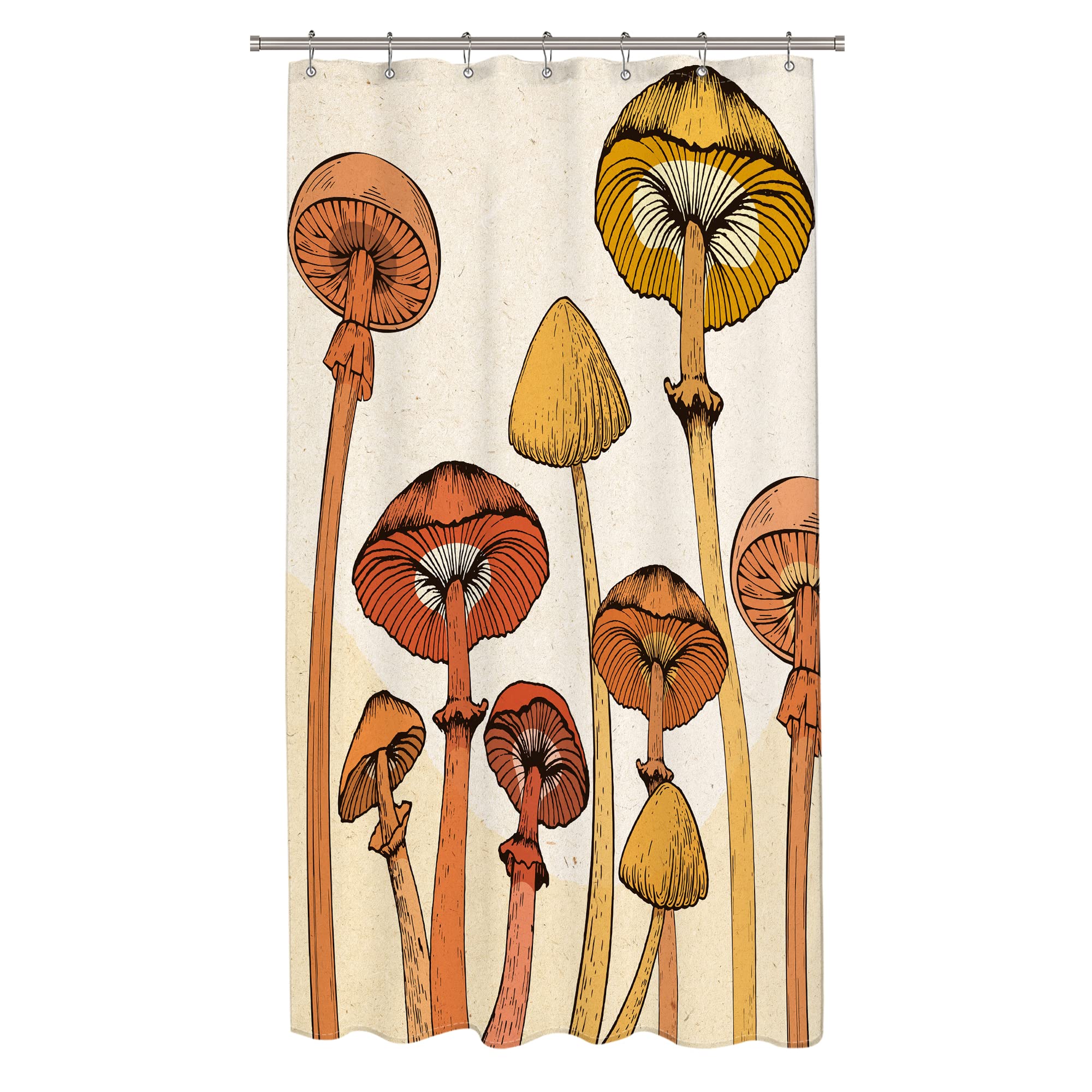 SVBright Stall Small Rv Vintage Mushroom Shower Curtain 36Wx72L Inch Mid Century Half Boho Cute Abstract Wild Funny Art Orange 12 Pack Hooks Polyester Waterproof Fabric Bathroom Bathtub Panels