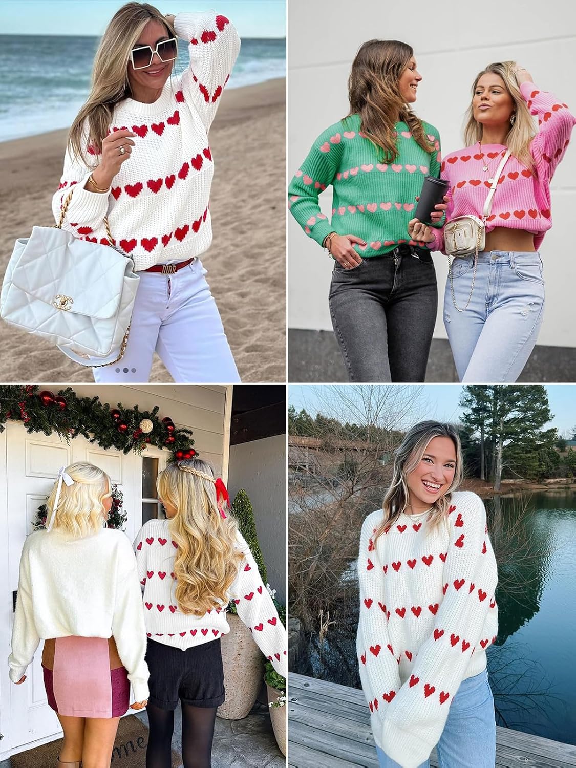 Saodimallsu Womens Heart Sweater Valentine Crew Neck Cute Ribbed Knit Loose Casual Pullover Sweaters Tops - Image 5