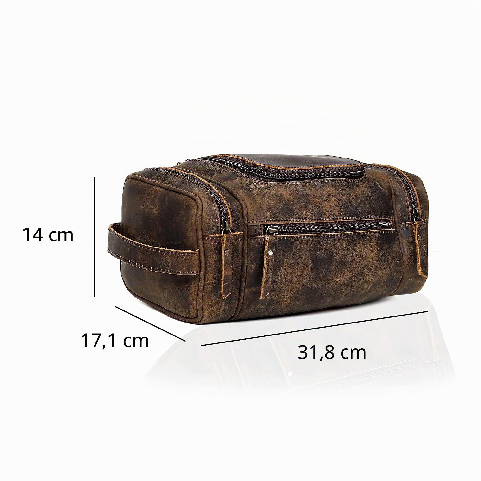 VC Vintage Couture Kulturtasche aus echtem Leder für Herren – Extra große Leder-Kulturtasche für Herren, zum Aufhängen auf Reisen, Dopp Kit für Herren, Braun, Kulturbeutel Herren
