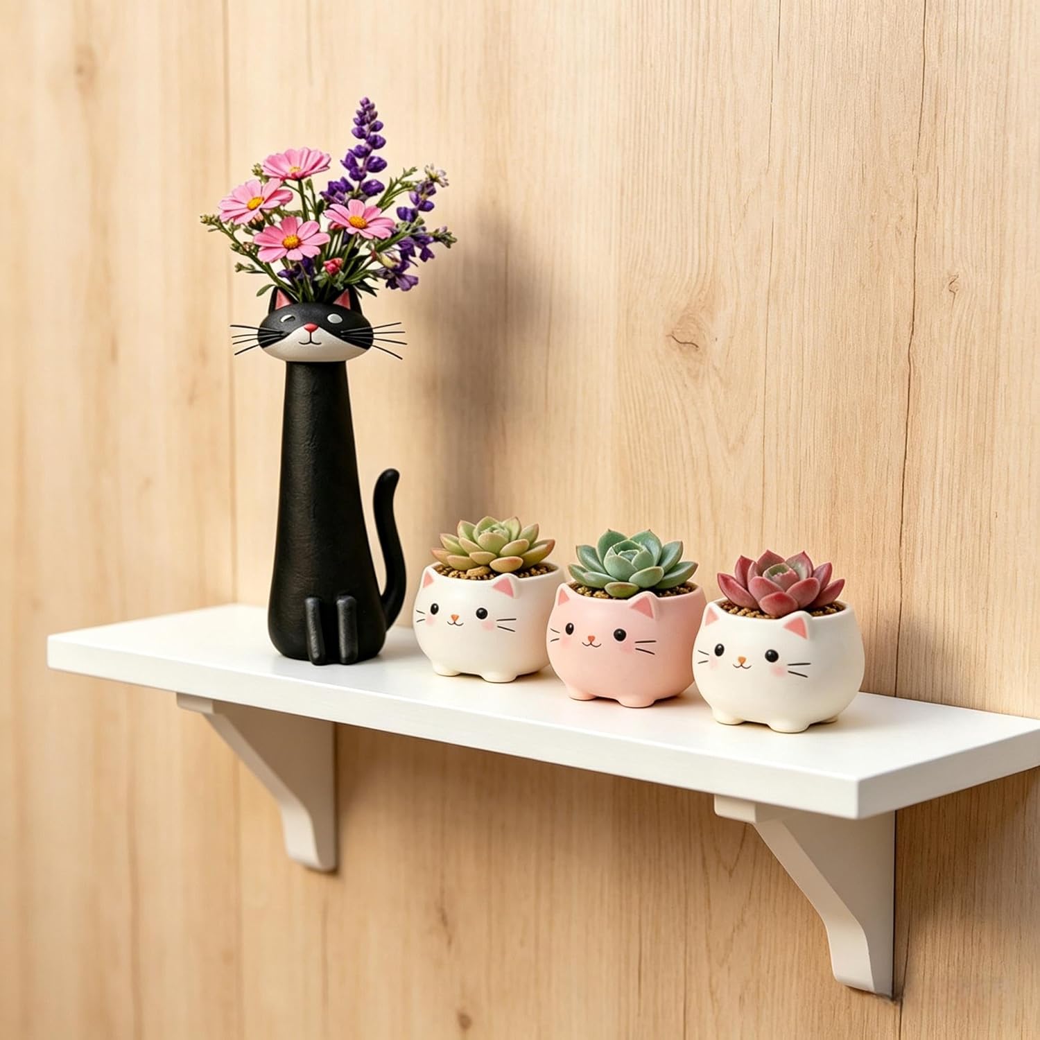 Handcrafted Quirky Resin Cat Vase, Whimsical Kitty Planter for Small Flower, Flower Vase Boho Shelf Decor Desk Ornament Gift for Cat Lovers (Green Sitting Posture+Yellow+Black)