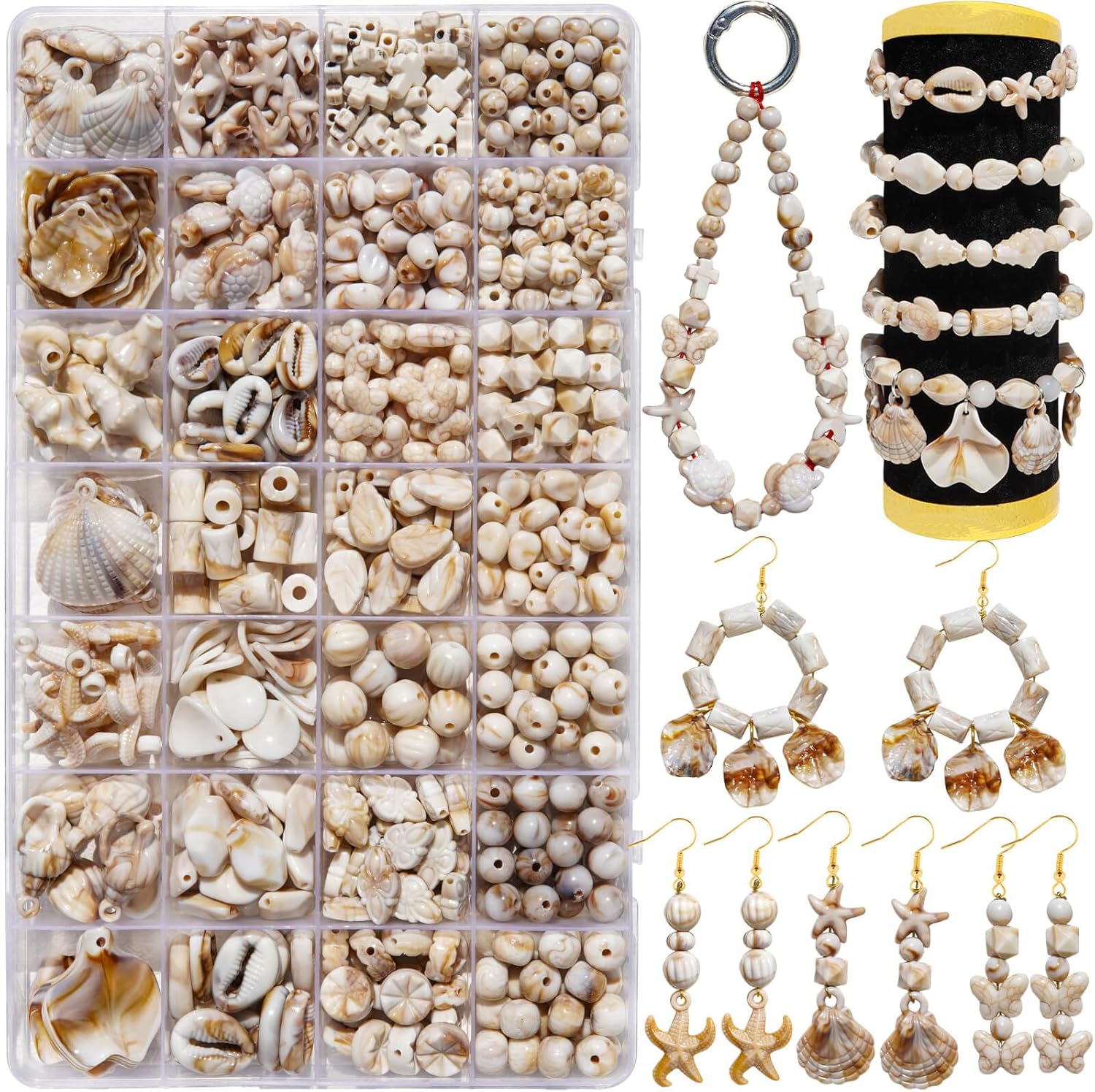 680+Pcs Ocean Beads for Bracelets Making Kit, Imitation Boho Ocean Beach Shell Bead Charms Starfish Beads Summer Sea Dangle Pendant for Jewelry Making Necklace Earring Bracelet Anklet DIY Craft