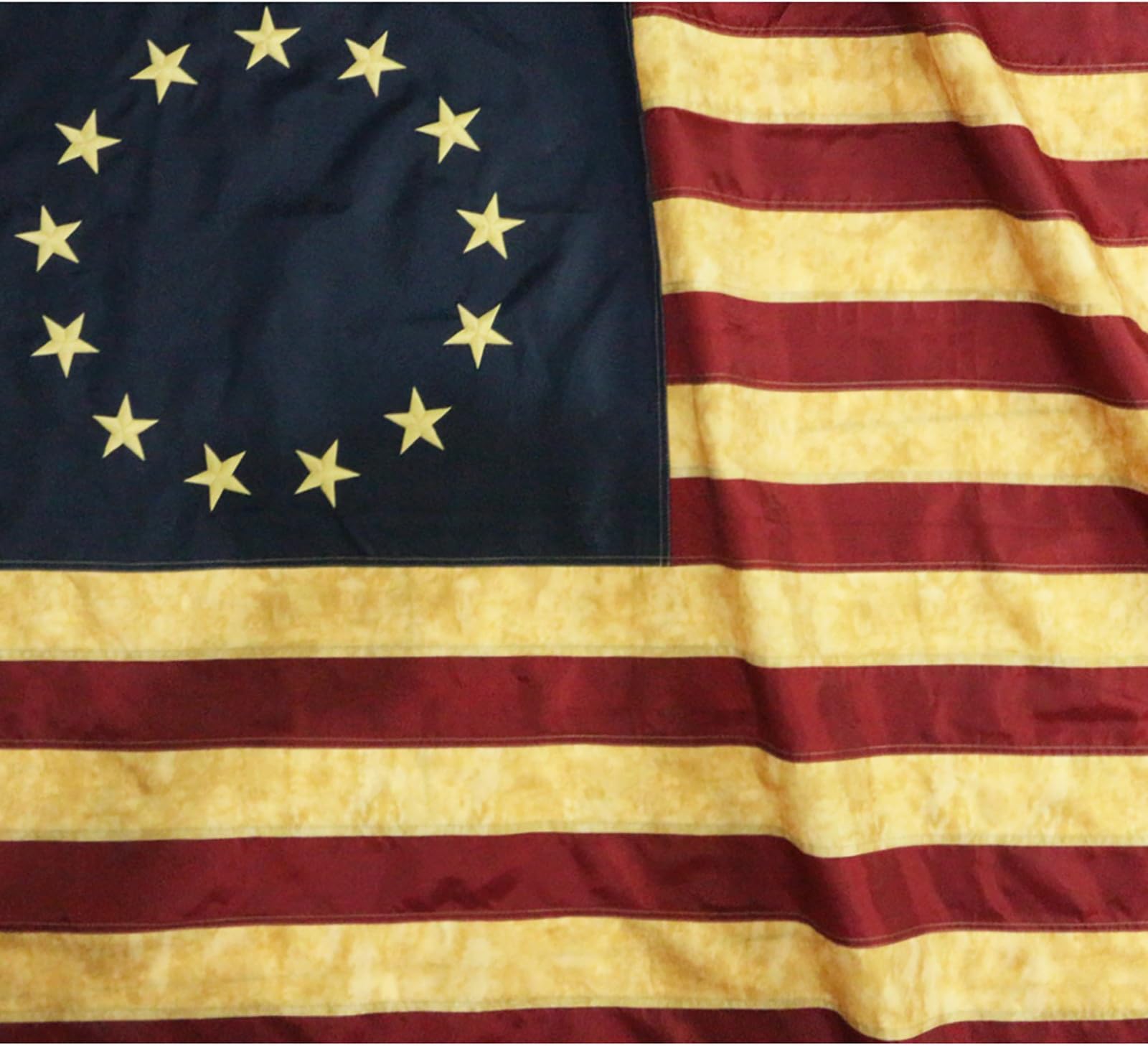 ANLEY Vintage Style Tea Stained Betsy Ross Flag 3x5 Foot Nylon - Embroidered Stars and Sewn Stripes - 4 Rows of Lock Stitching - Antiqued Early USA Banner Flags with Brass Grommets 3 X 5 Ft