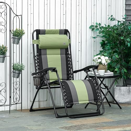 Miniatura 2 de Outsunny Silla reclinable XL de gravedad cero de gran tamaño, silla tumbona acolchada para patio, silla plegable con respaldo ajustable, portavasos