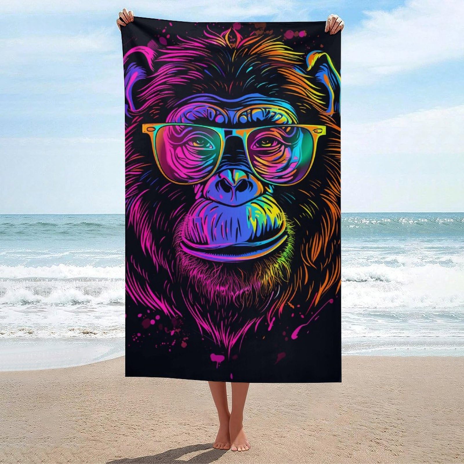 Serviette de plage anti-sable 130x80cm Colorful Monkey Art Print