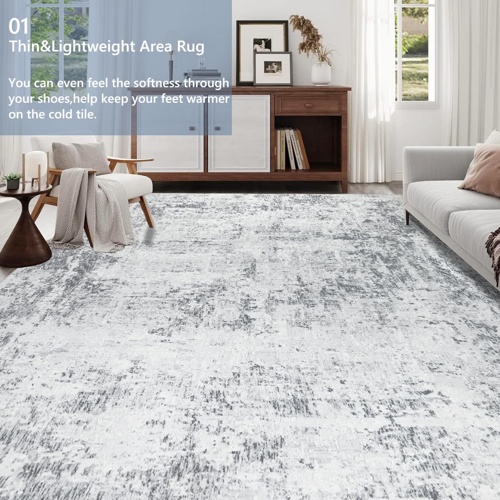 Capslpad 240x340cm Large Modern Abstract Rugs Living Room Non-slip Area Rug Short Pile Faux Wool Bedroom Carpet Lightweight Washable Minimalist Floor Carpet for Living Room Bedroom Office Decor Grey - Image 2