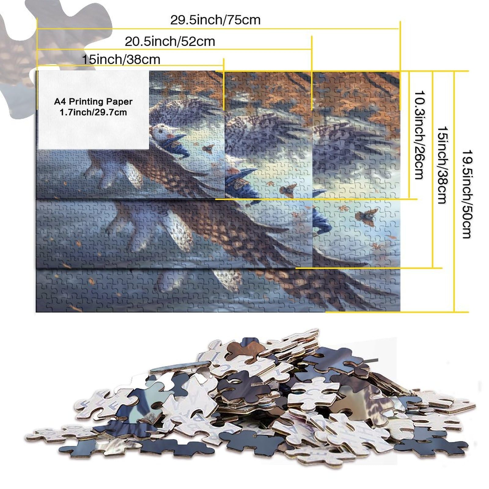 1000 Teile Puzzle „Nachtaktive Weiße Eule“ – Aus Holz, Inkl. Poster, 29,5x50 Cm, Herausforderung Für Erwachsene & Anfänger