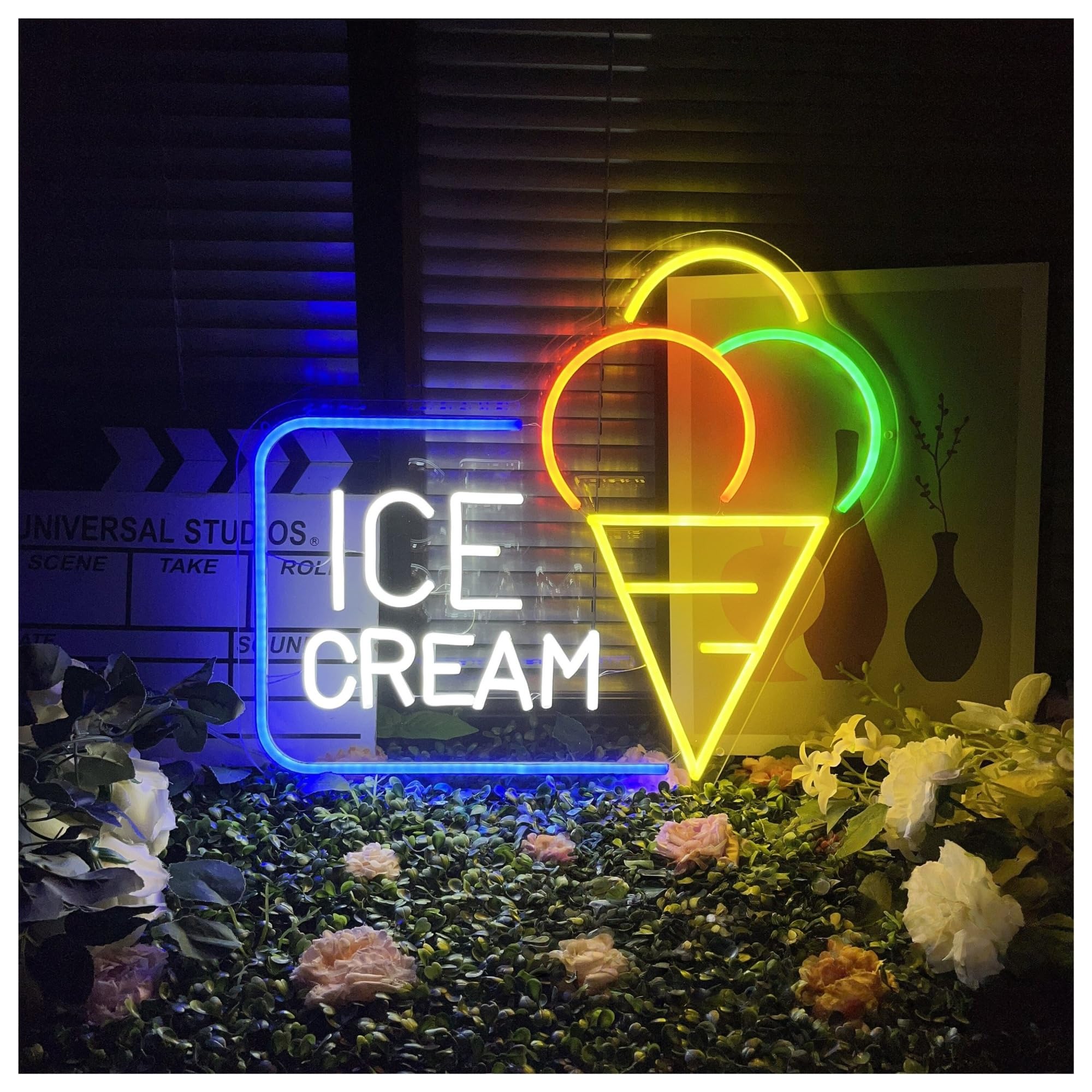 RONGCH Hanging Art Signs Ice Cream Neon Sign Summer Bar Cafe Decor Wall Business Gameroom Bedroom Livingroom Birthday Party Decoration 43cm