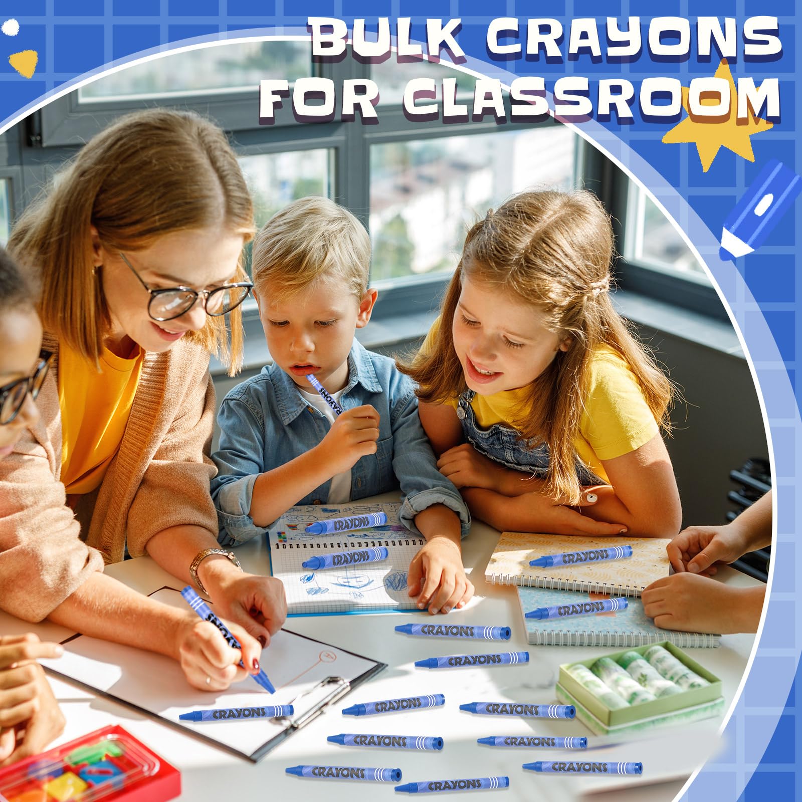 Bulk Blue Crayons - 100 Pack for Kids & Classrooms -4