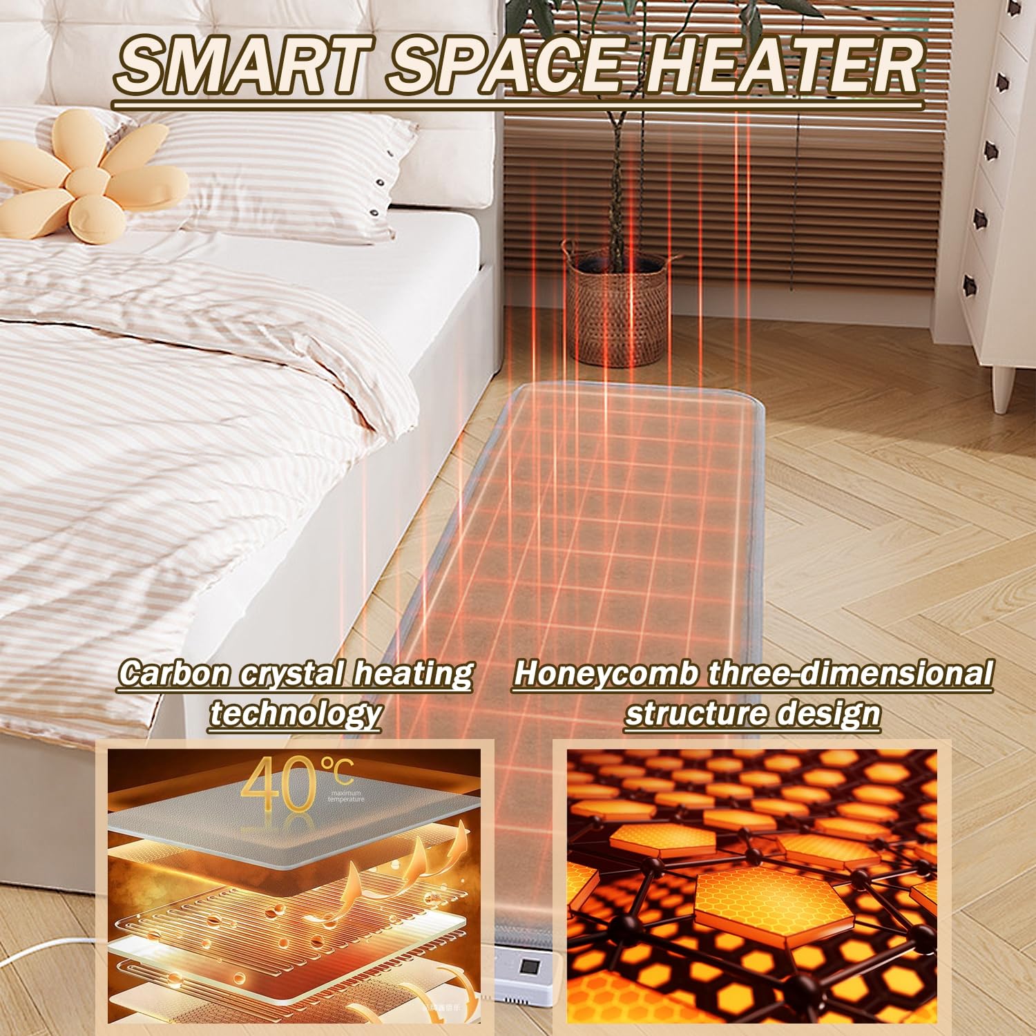 Riscaldatore intelligente regolabile in temperatura, per soggiorno, camera da letto, studio, tappetino riscaldato elettrico, tappeto per riscaldamento elettrico interno, scaldabagno impermeabile