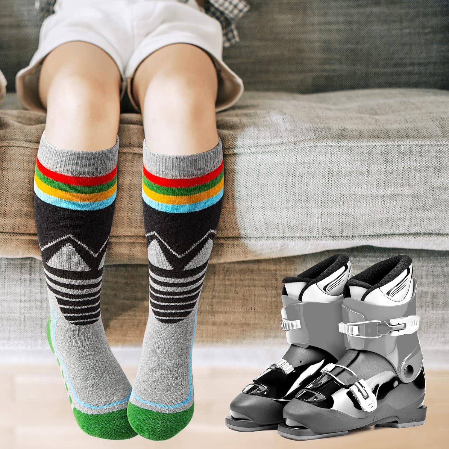 Merino Wool Kids Ski Socks 2 Pairs/3 Pairs Warm Thick OTC Snow Socks for Boys Girls Winter Skiing Snowboarding - Image 2