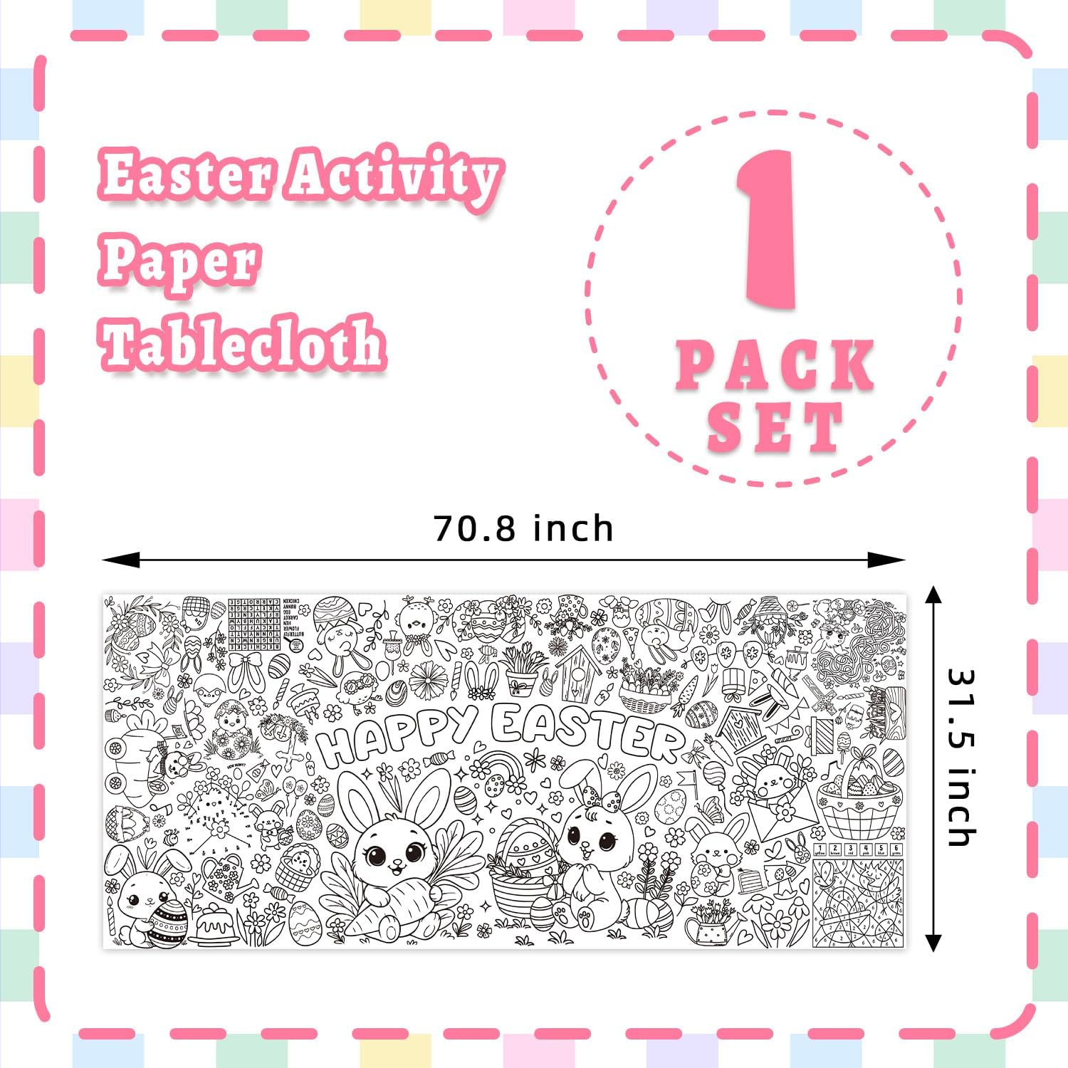 Easter Coloring Tablecloth - 71 x 31.5 Inches Large Coloring Poster, Easter Party Decorations - Crafts, Games, Basket Stuffers, Classroom Activities