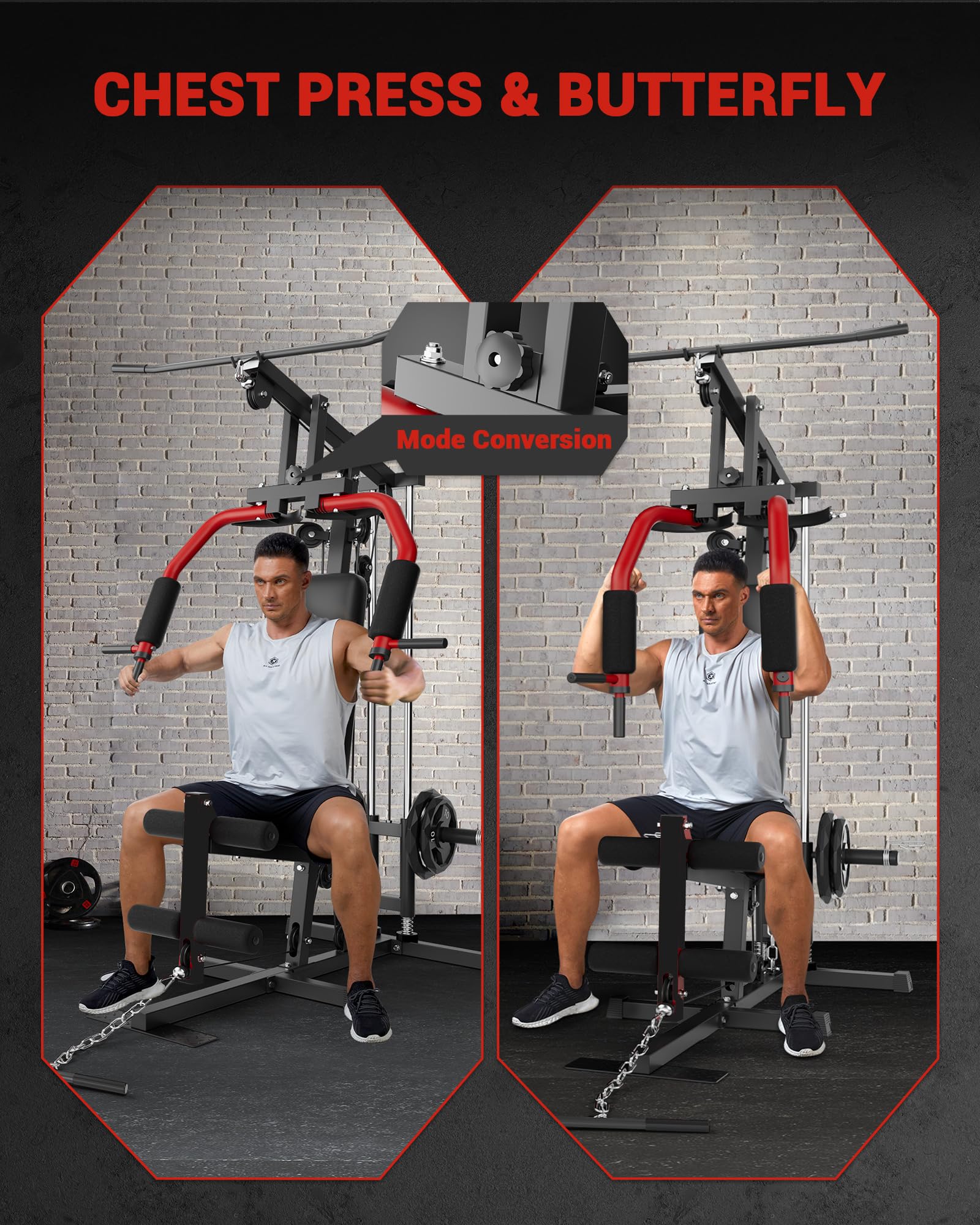 Home Gym Equipment, Workout Weight Machine with Cable Pulley System, 400 LBS Weight Capacity All in One Full Body Exercise Station for Strength Training, Multifunctional Compact Home Gym