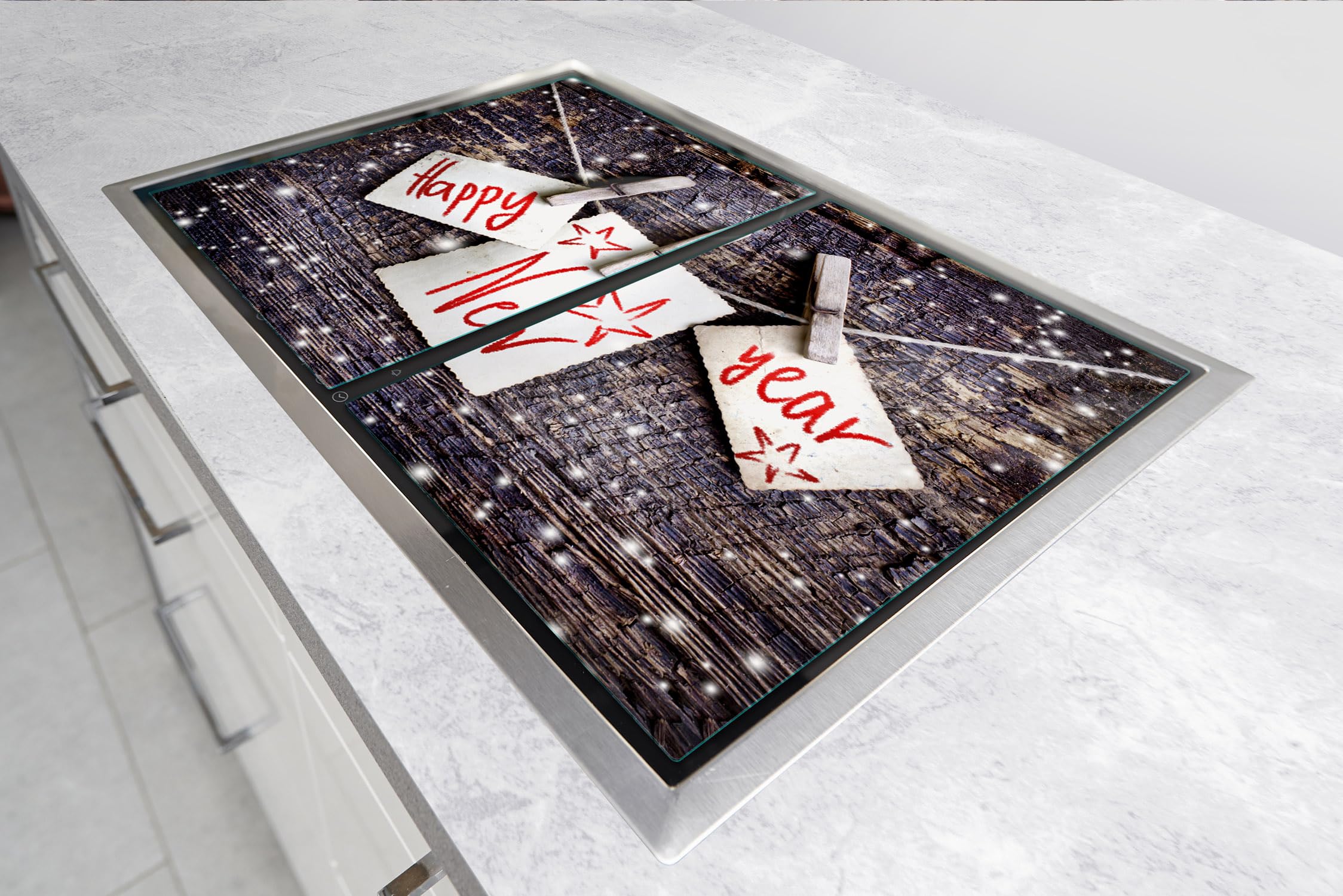 TMK ArtDeko Universele afdekplaat set van 2 fornuizen 85 x 52 cm, geschikt voor alle warmtebronnen, van gehard glas, ook als snijplank, hygiënisch, kras- en slagvast, Specerijen