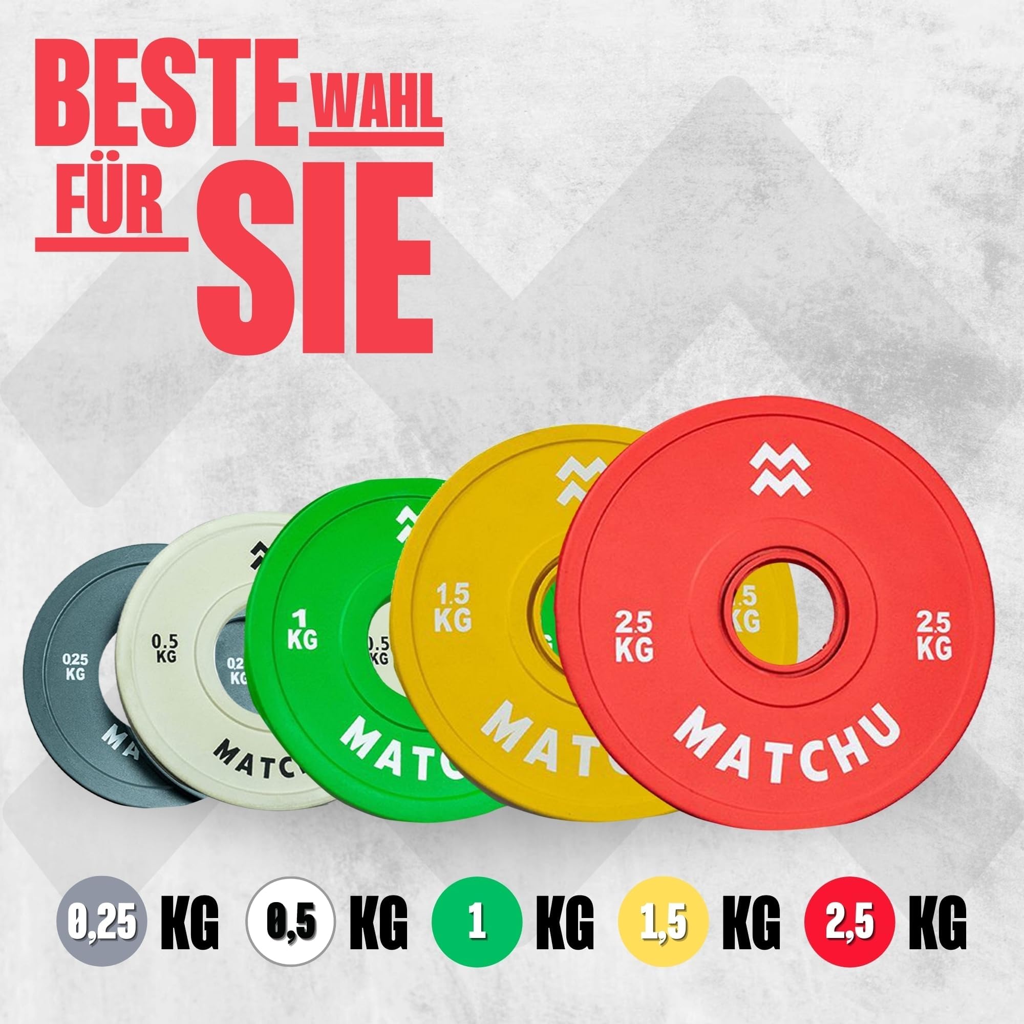 MATCHU - Fractional Plates - Mini Hantelscheiben - 0,25/0,5/1/1,5/2,5 KG - Satz mit 2 Stück - Stahl mit Gummiaußenschicht - Durchmesser 50mm