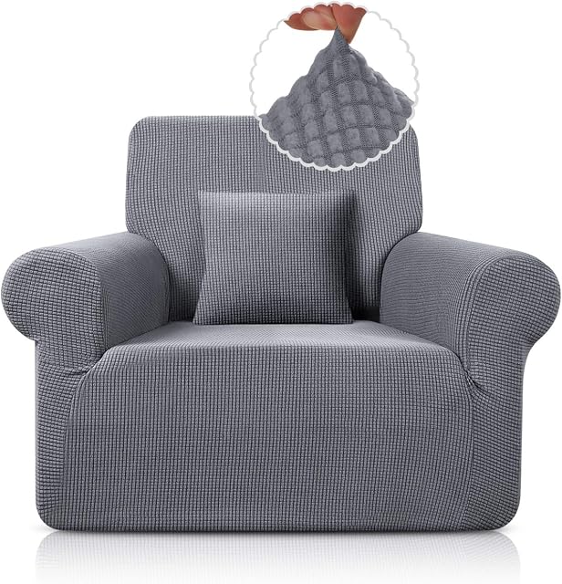 TAOCOCO Sofa Cover 1 Seater, High Stretch Sofa Slipcovers and Spandex Jacquard Fabric Couch Cover, Sofa Furniture Protector of Dog (1 Pieces, Light Grey)