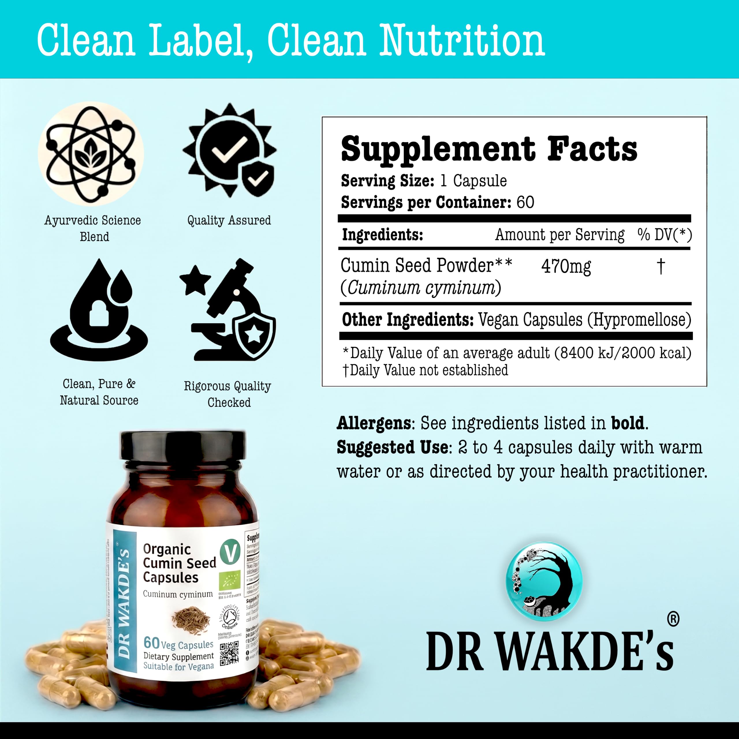 DR WAKDE'S Kreuzkümmel-Kapseln (Cumin) I 100% Kräuter I 60 Vegetarische Kapseln I Ayurvedische Nahrungsergänzung