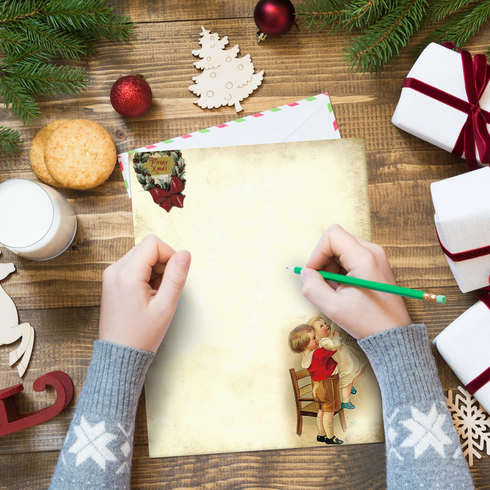 AnyDesign 80 Sheets Christmas Tree Stationery Paper - Buffalo Plaid Letterhead, 8.5 X 11 Inch - View #5